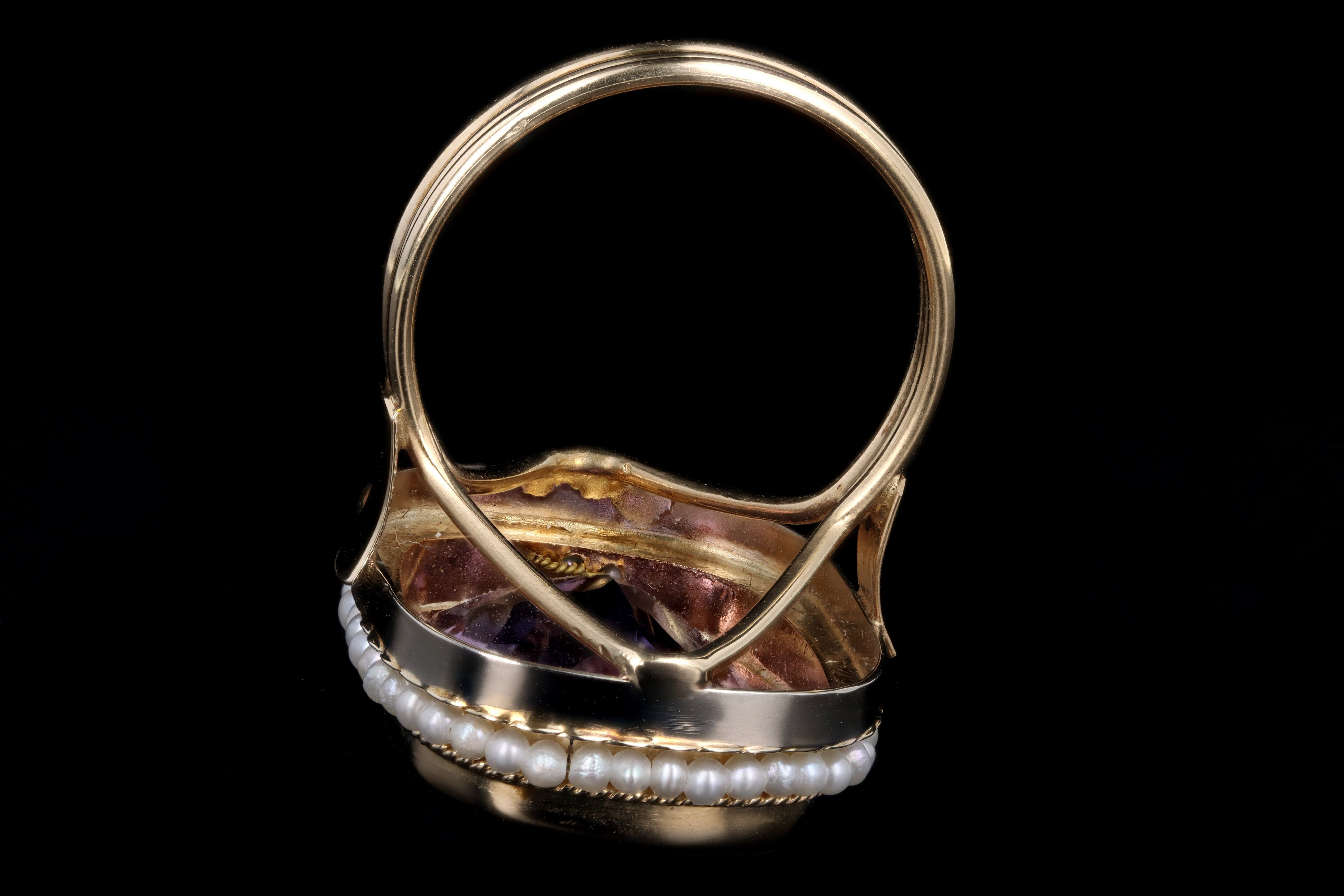Vintage 14K Yellow Gold 11.5 Carat Amethyst & Seed Pearl Ring - Queen May