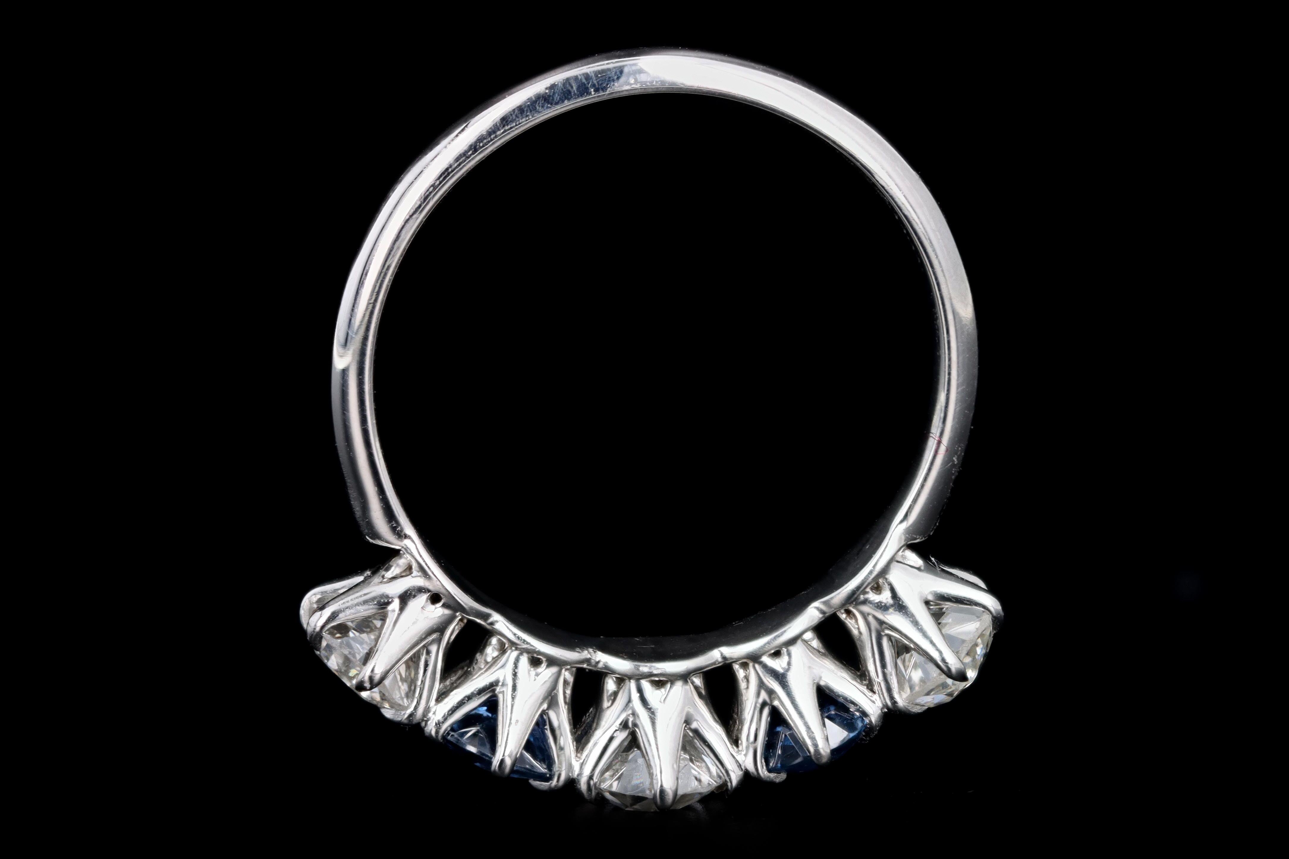 New Vintage Inspired Platinum Old Mine Cut Diamond & Yogo Gulch Sapphire Five Stone Band - Queen May