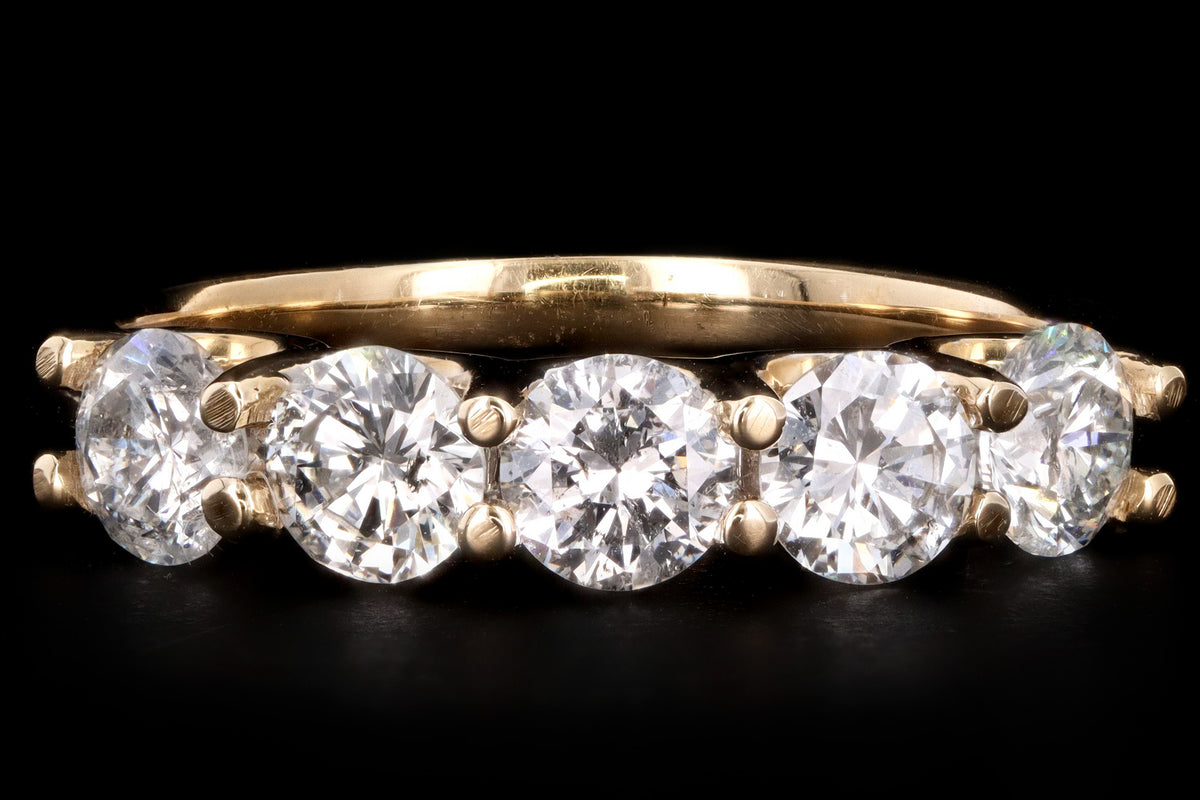 New 14K Yellow Gold 1.35 Carat Round Brilliant Diamond Five Stone Band - Queen May