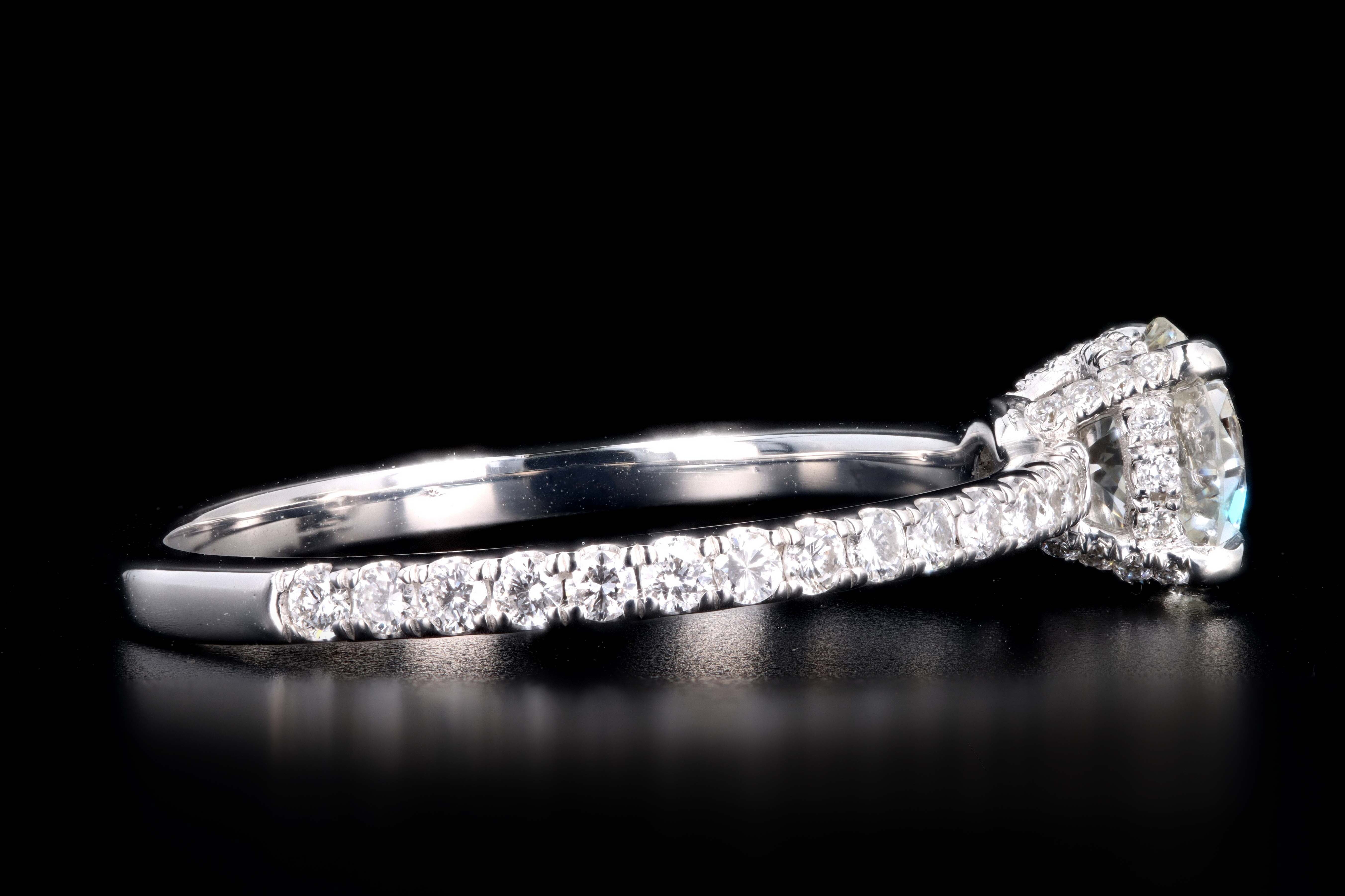 New 14K White Gold .62 Carat Old European Cut Diamond French Halo Engagement Ring - Queen May