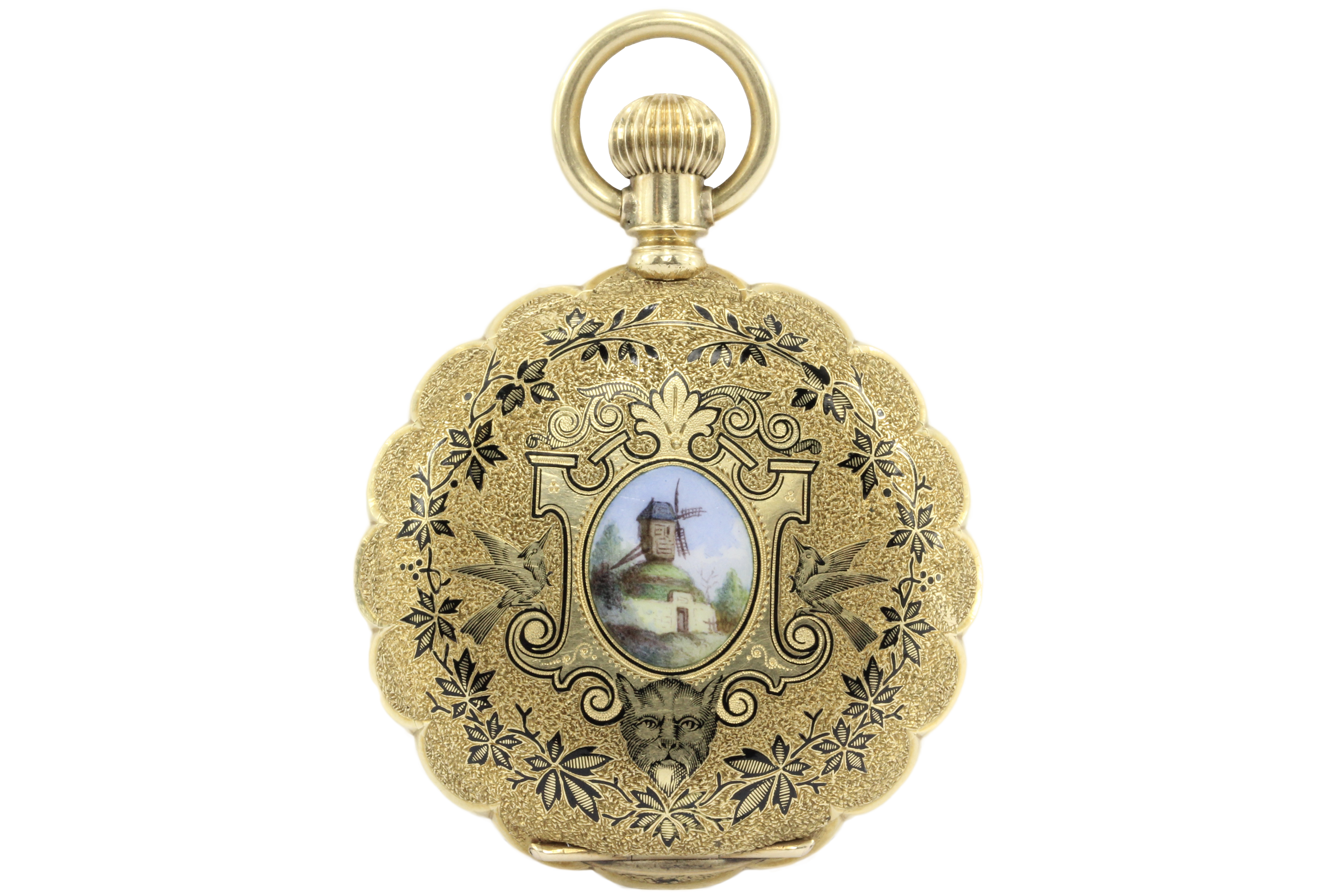 18K Gold Enamel 1883 pocket Watch by Western Watch Case Rockford Movement - Queen May