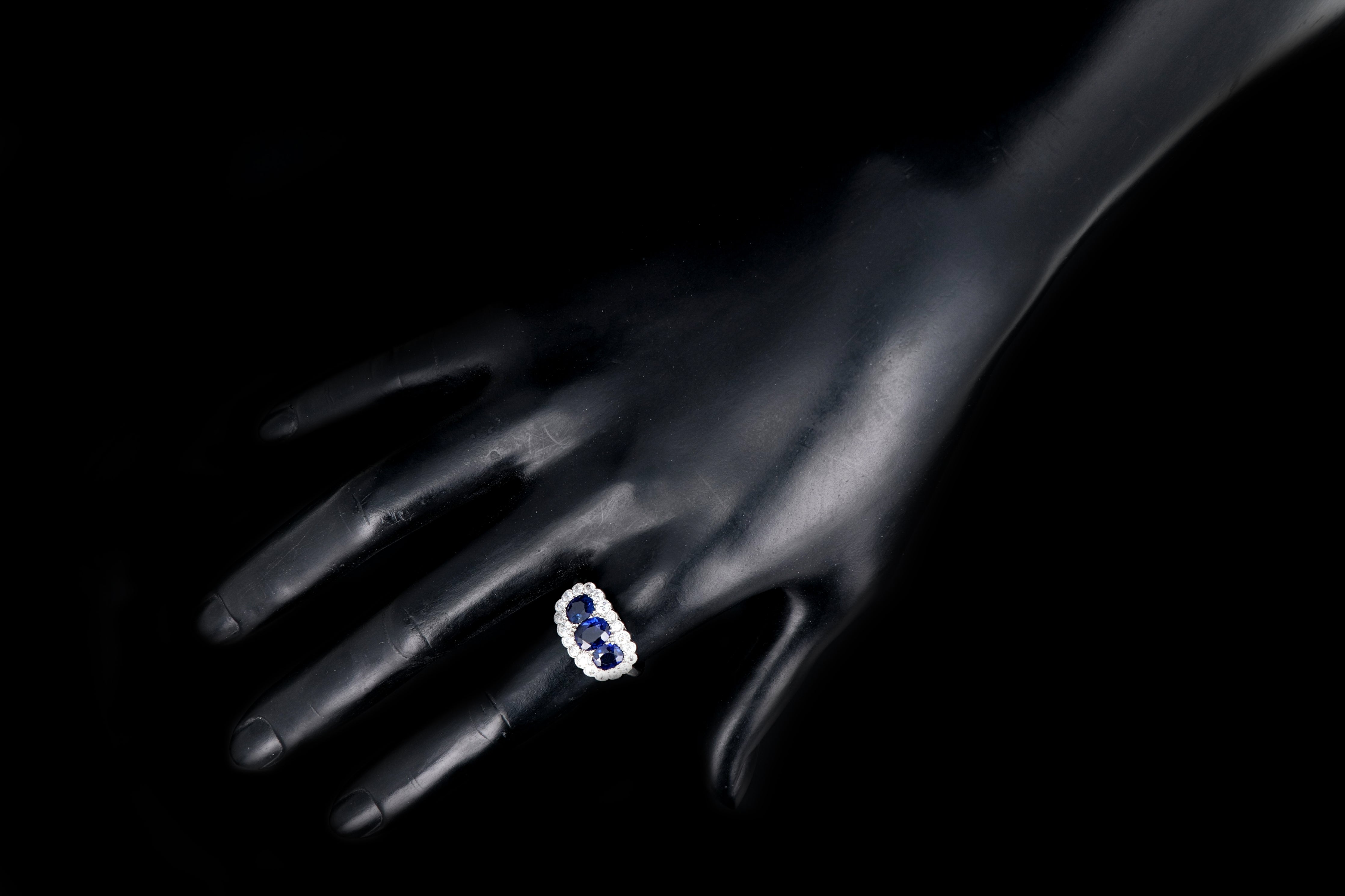 Art Deco Platinum 2.51 Carats Natural No Heat Sapphires and Diamond Ring - Queen May