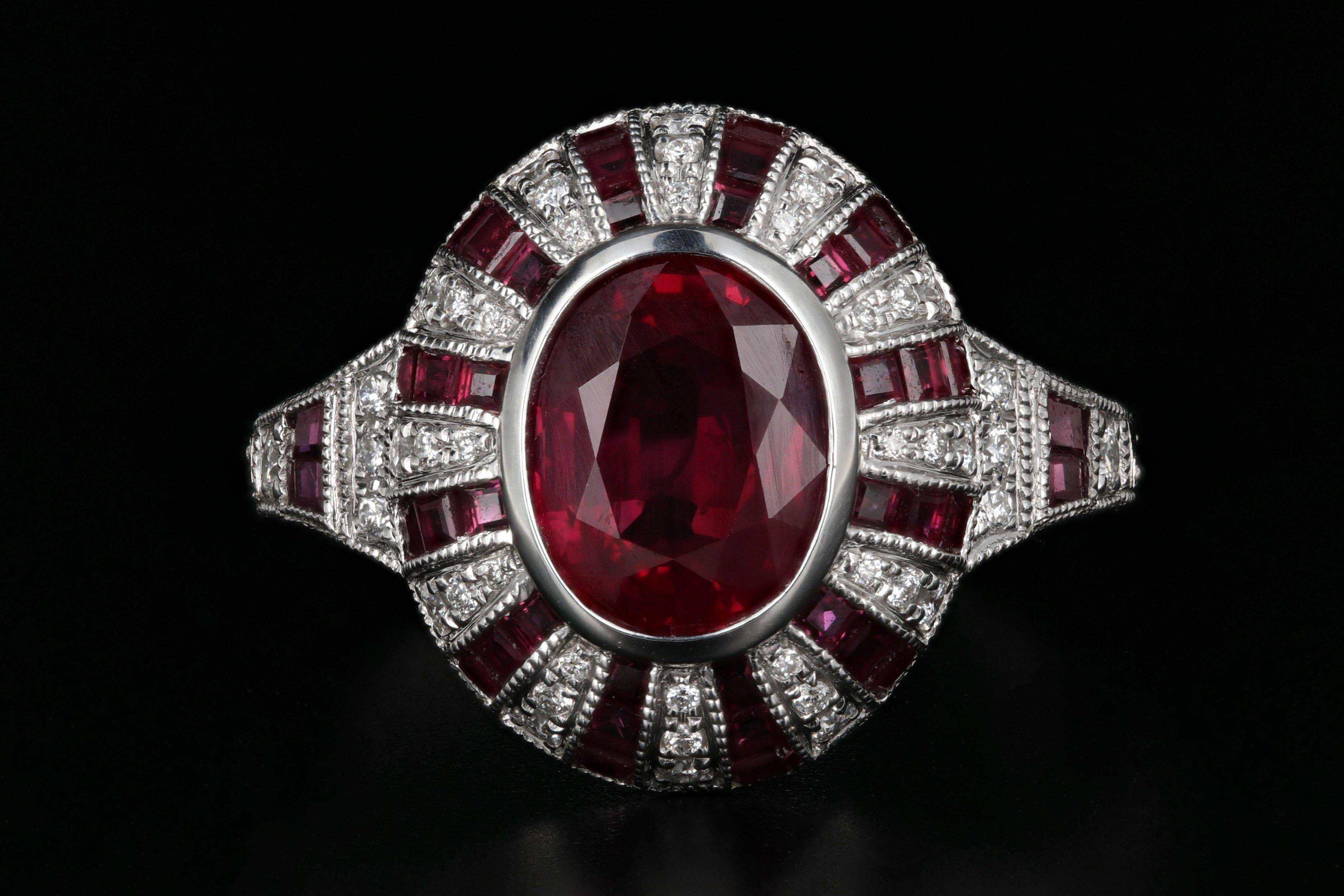Modern 14K White Gold 2.11 Carat Natural Burma Ruby & Diamond Ring GIA Certified - Queen May