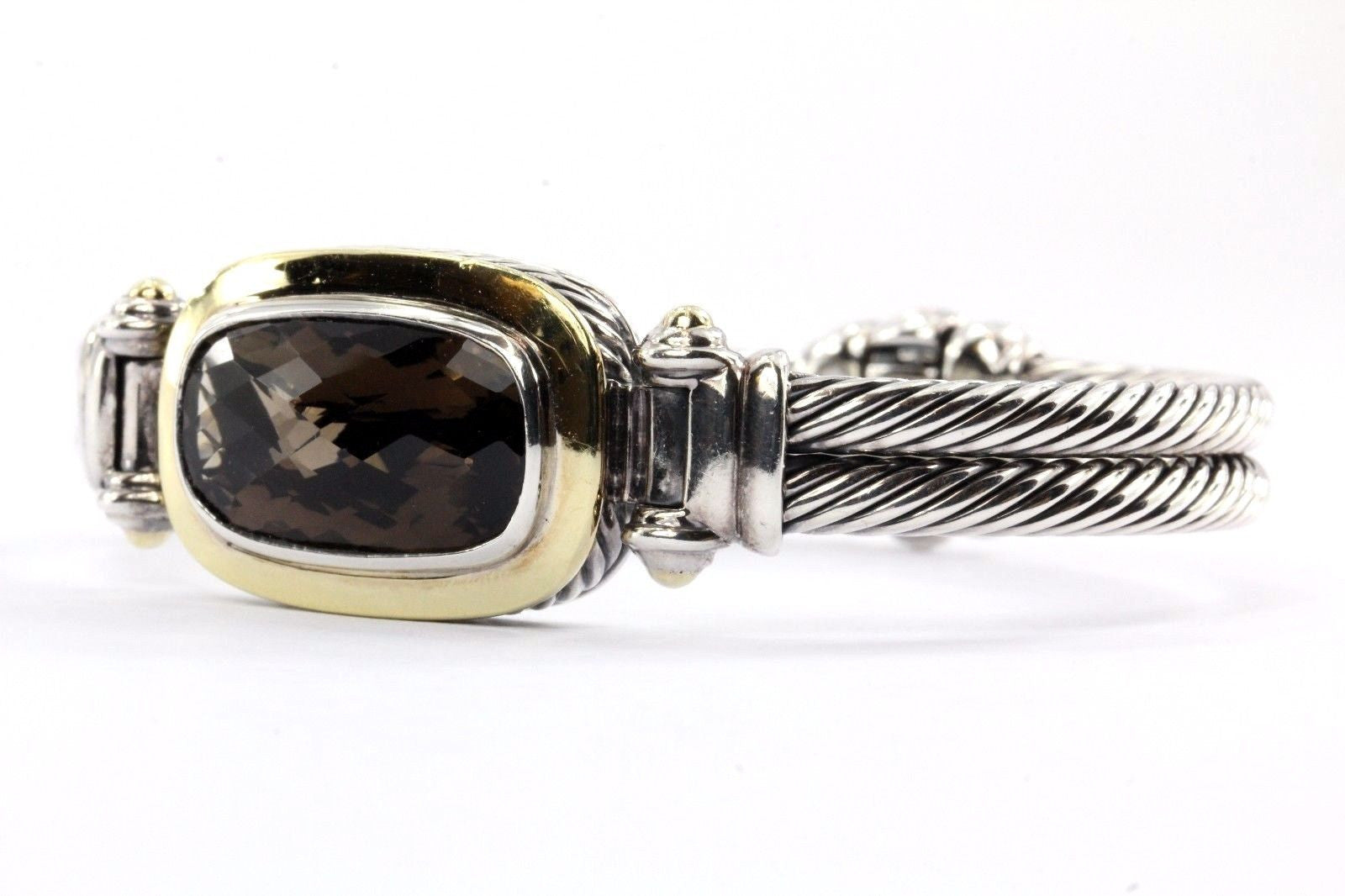 David Yurman Sterling & 18K Smoky Quartz Double Cable Oval Albion Bracelet - Queen May