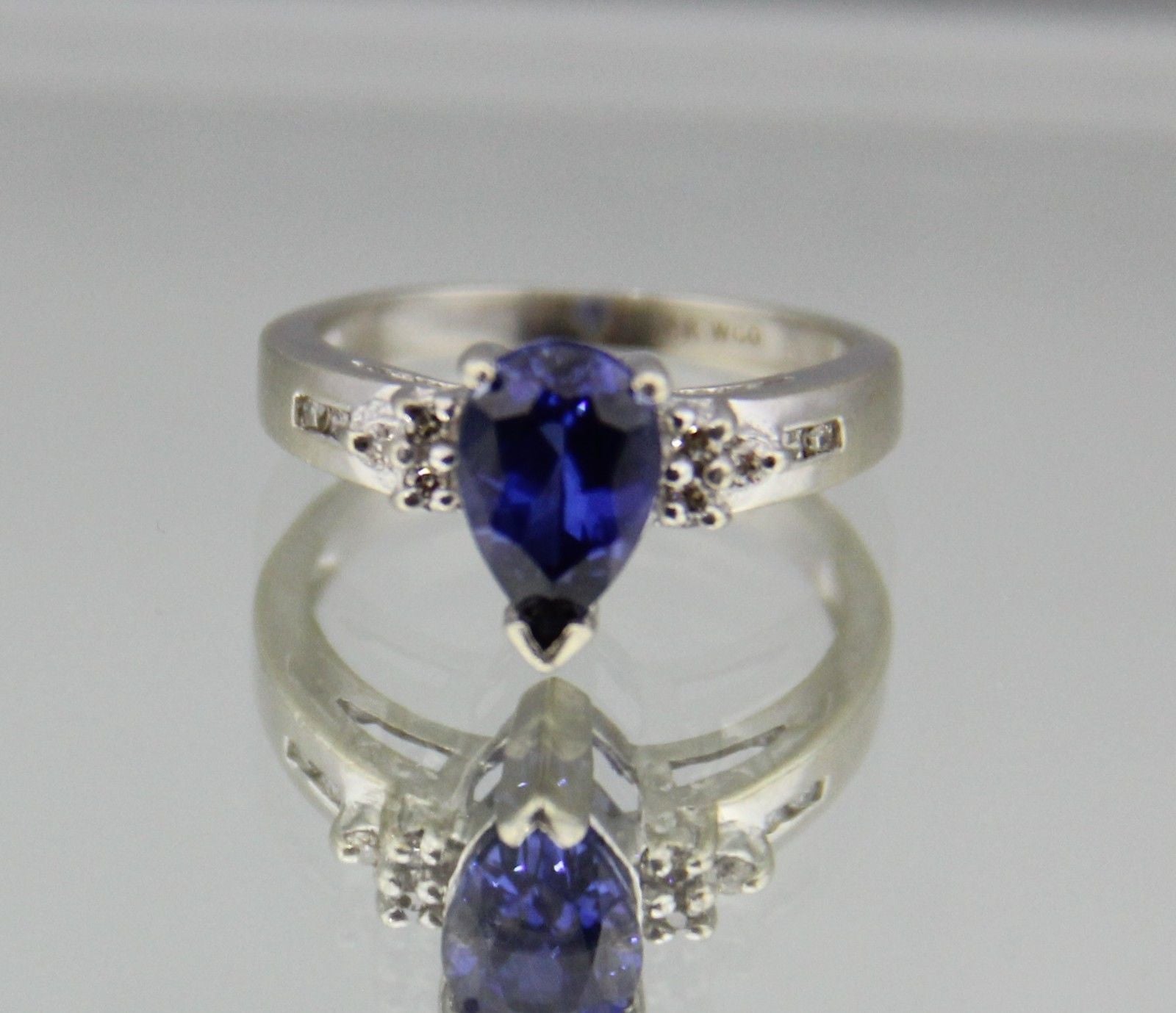 Vintage 14k White Gold Deep Rich Sapphire 1.25 Carat & Diamond Ring - Queen May