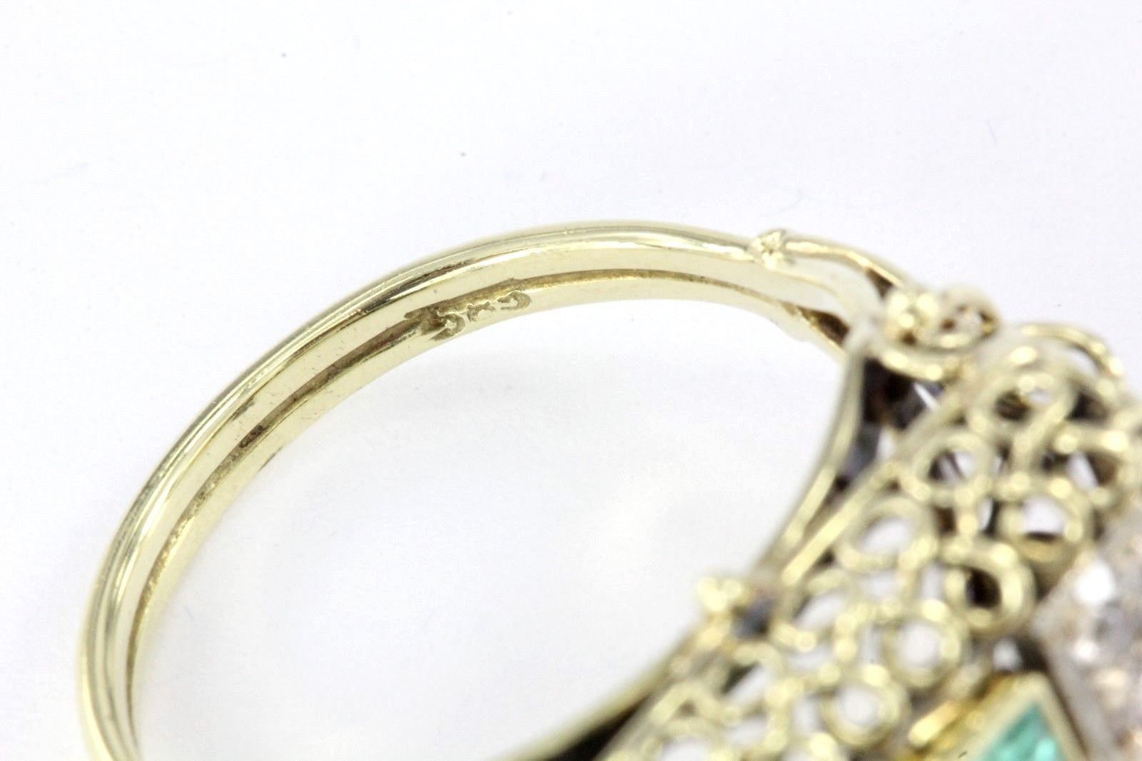 Antique Art Nouveau 14K Gold Old mine Diamond & Emerald Ring - Queen May
