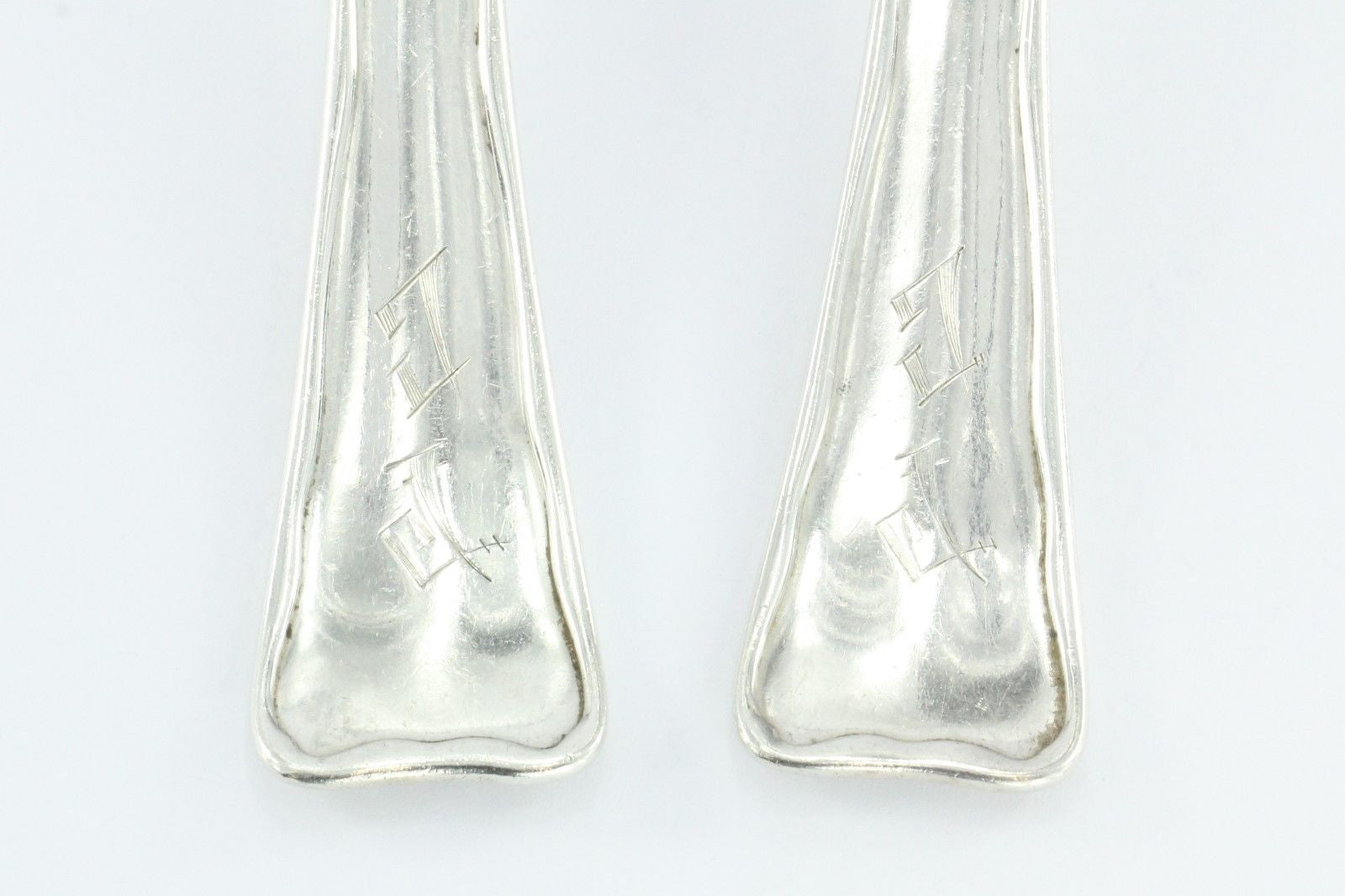 Antique Sterling Silver Pair Tiffany & Co. Lap over Edge Pattern Serving Spoons - Queen May