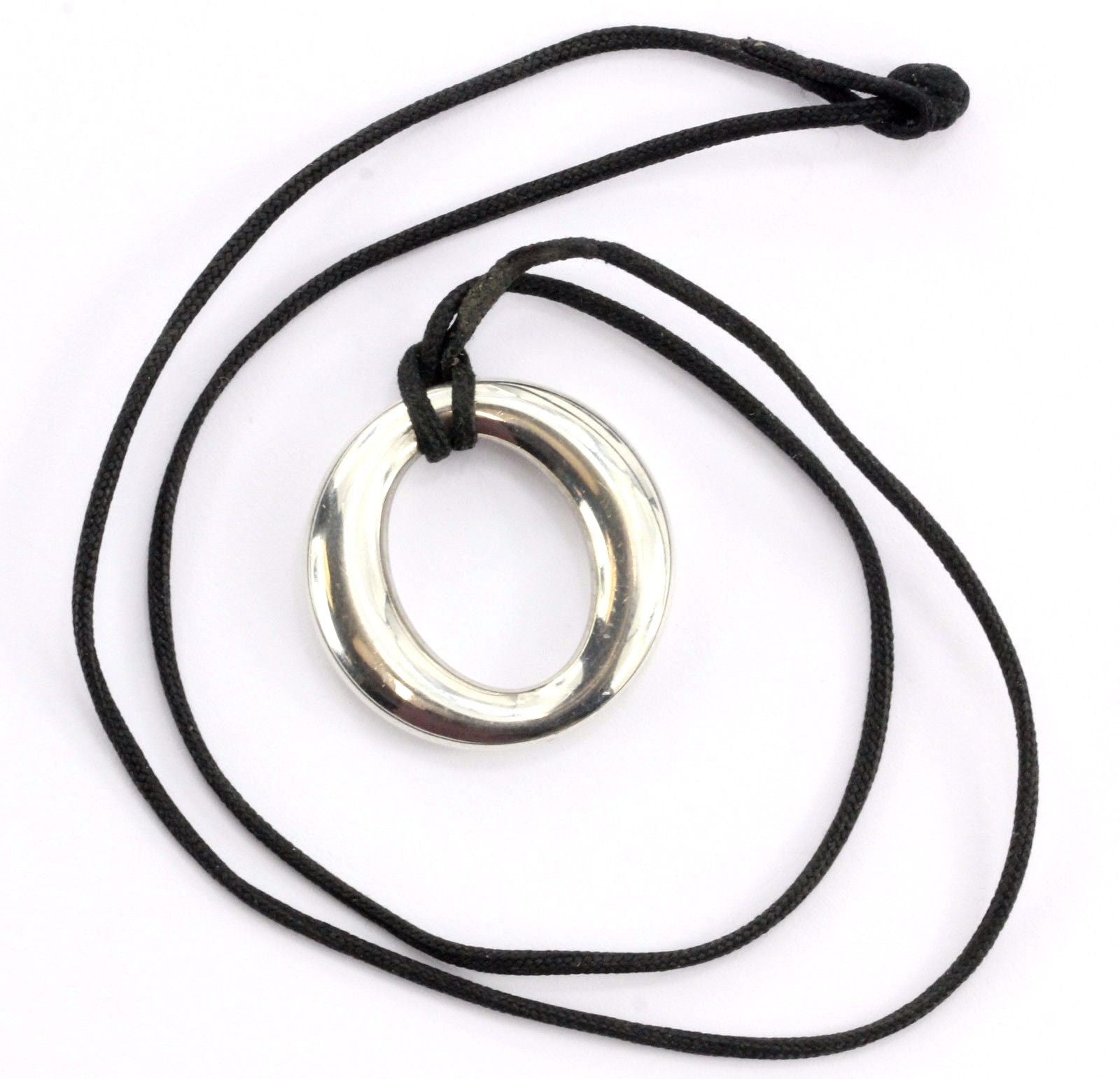 Tiffany & Co Sterling Silver Elsa Peretti Sevillana O Pendant Silk Cord Necklace - Queen May
