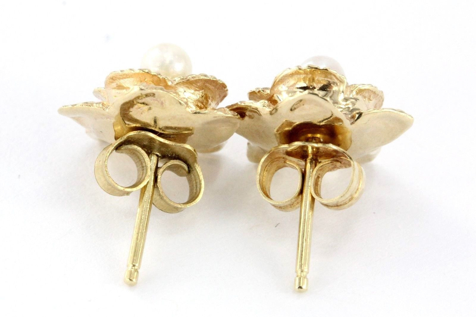 Vintage 14K Gold & Pearl Flower Florette Earrings - Queen May