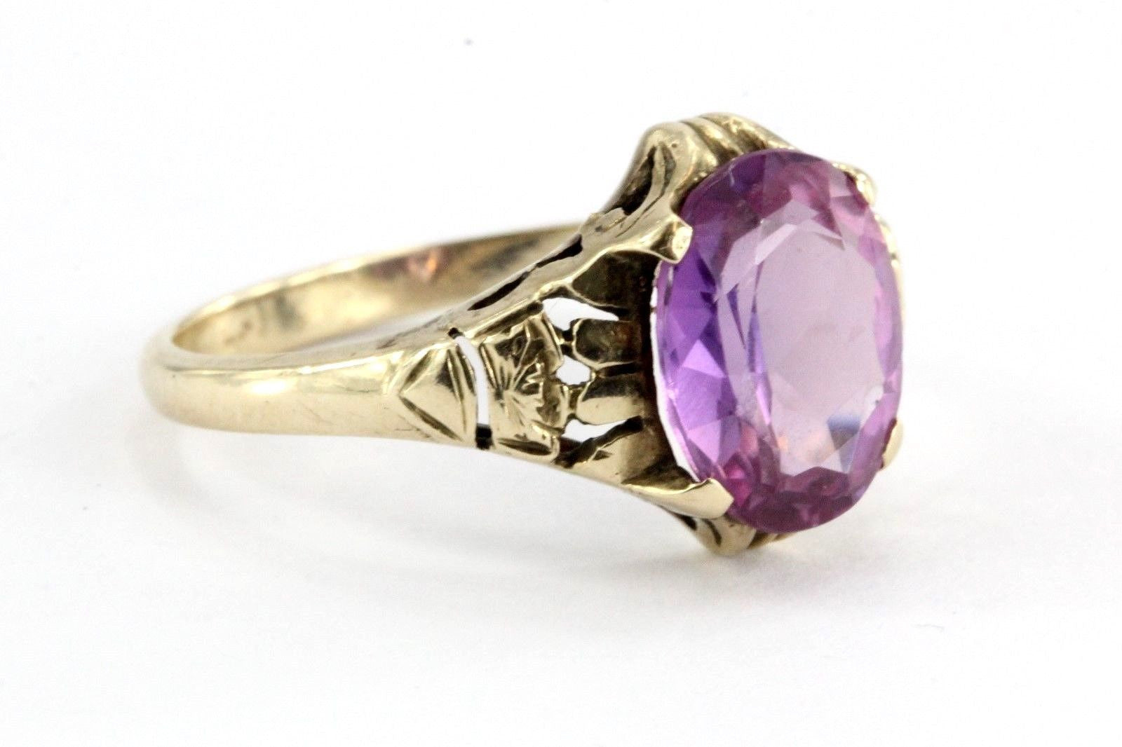 Antique 10K Gold Art Deco Pink Sapphire Ring by Edward R. Roehm of Detroit - Queen May