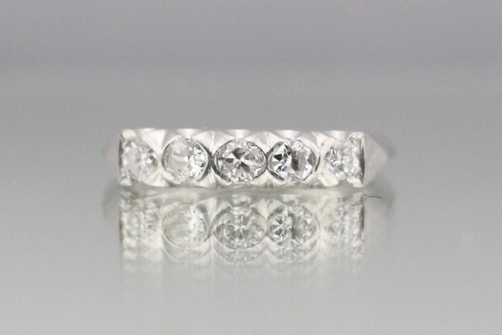 Antique Art Deco Platinum 5 stone 1 Carat Diamond Wedding Band Circa 1920s - Queen May