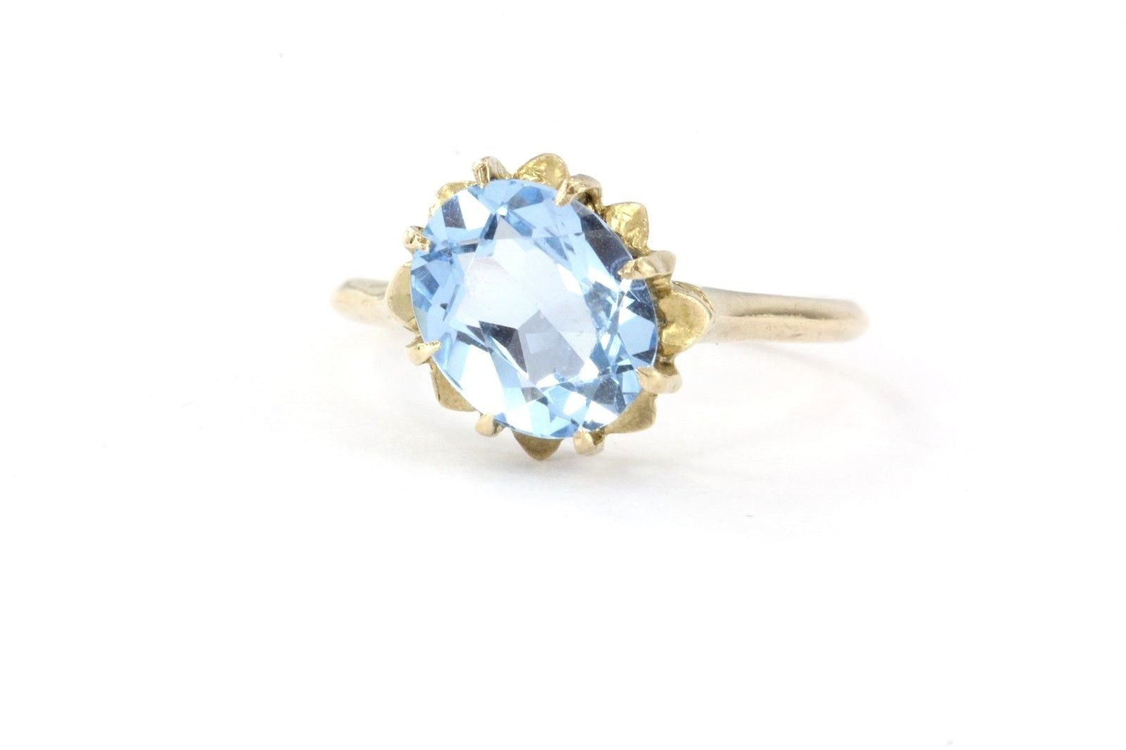 Vintage 10K Gold & Swiss Blue Topaz December Engagement Ring - Queen May