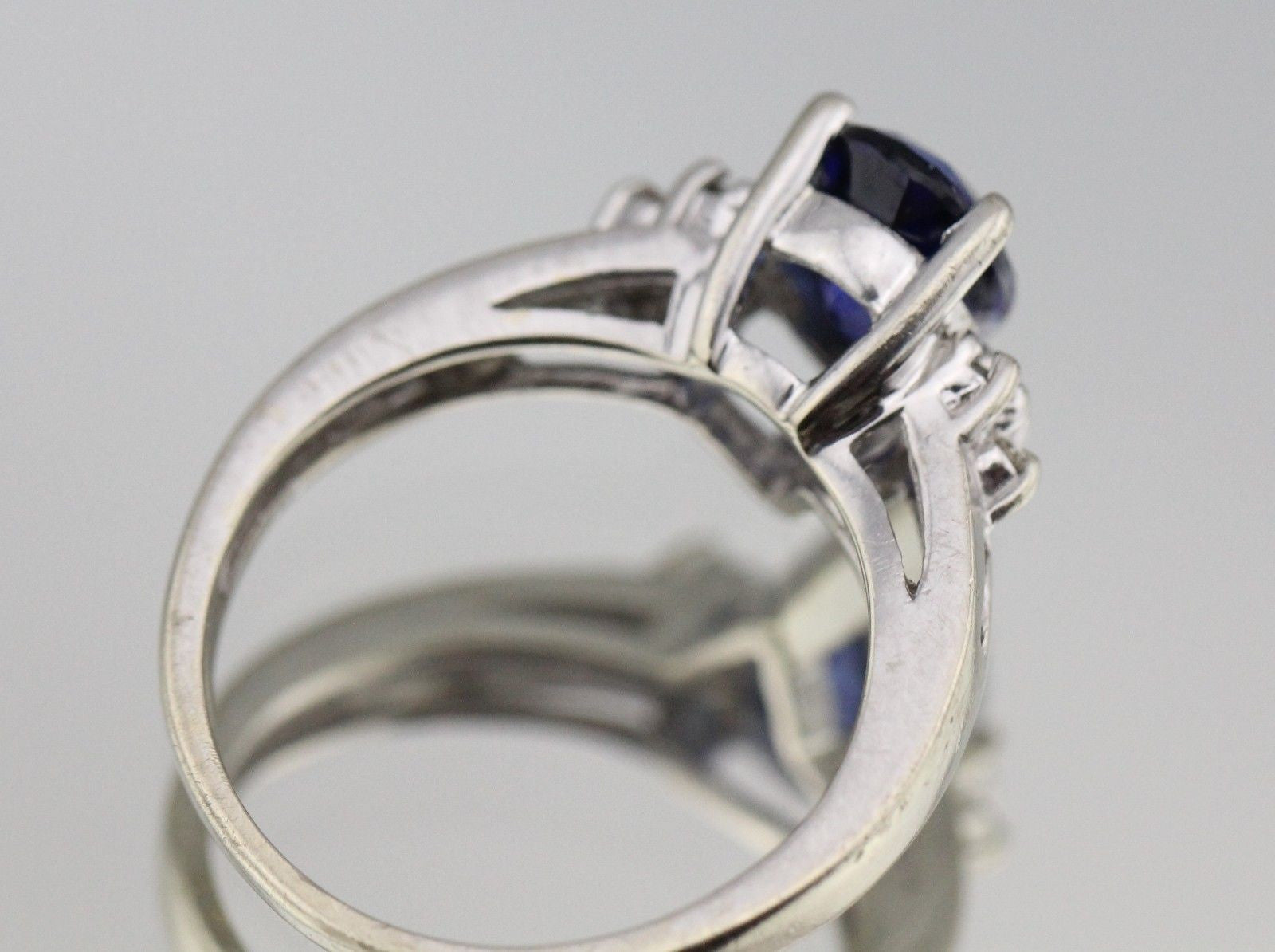Vintage 14k White Gold Deep Rich Sapphire 1.25 Carat & Diamond Ring - Queen May