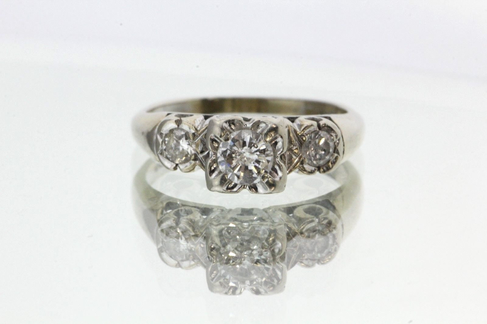 Vintage 14K White Gold .55 CTW Meister Happiness Brand Engagement Ring - Queen May