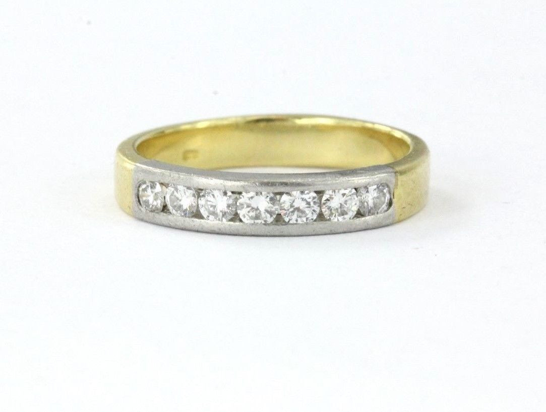 Unique Vintage Mixed Metal Platinum & 18k Gold 1/2 Carat Diamond Wedding Band Ring - Queen May