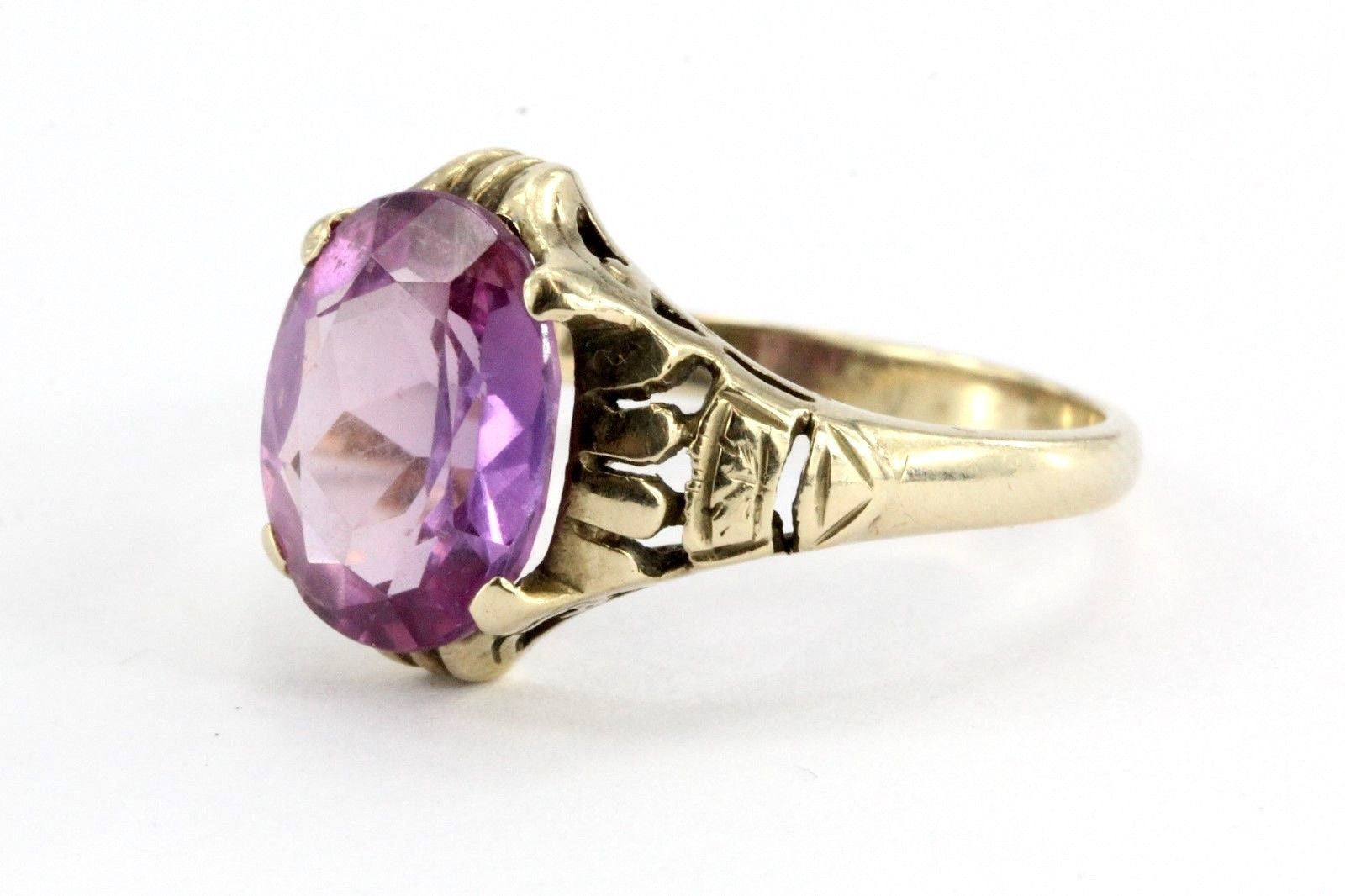 Antique 10K Gold Art Deco Pink Sapphire Ring by Edward R. Roehm of Detroit - Queen May