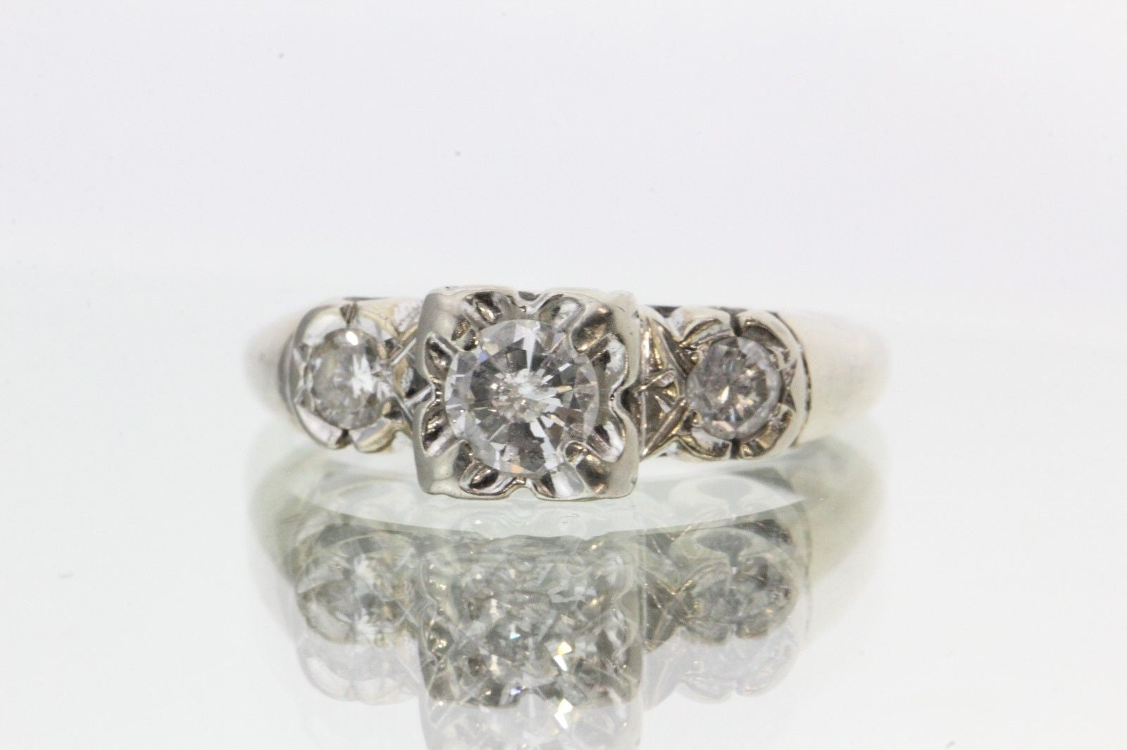 Vintage 14K White Gold .55 CTW Meister Happiness Brand Engagement Ring - Queen May