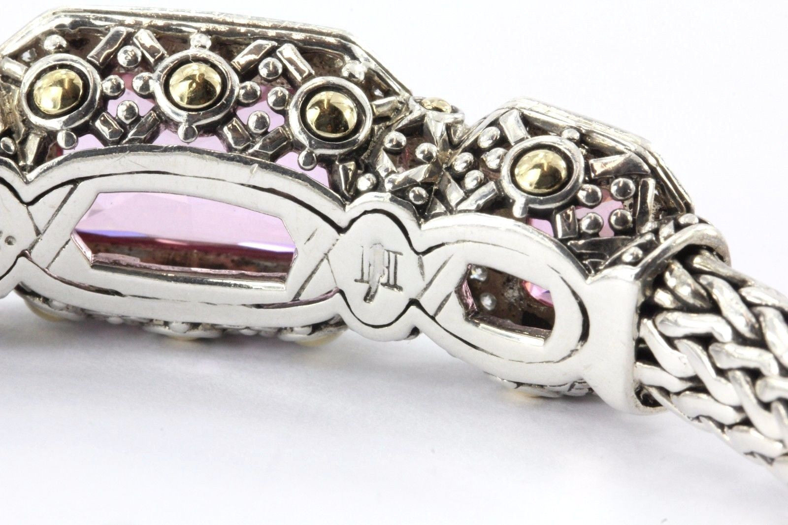 John Hardy 18K & Sterling BATU SARI Mystic Pink Topaz Diamond Bracelet Size M - Queen May