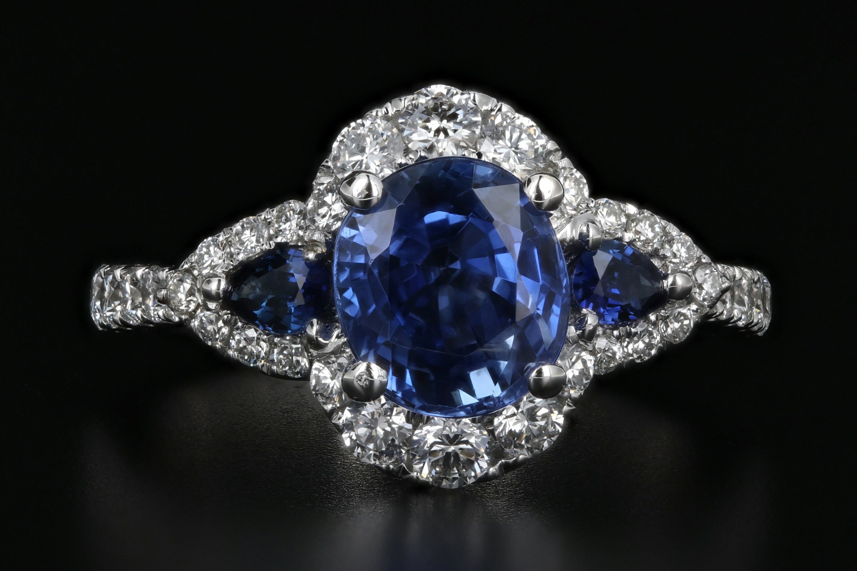 Modern 14K White Gold 2.12 Carat Ceylon Sapphire and Diamond Ring GIA Certified - Queen May