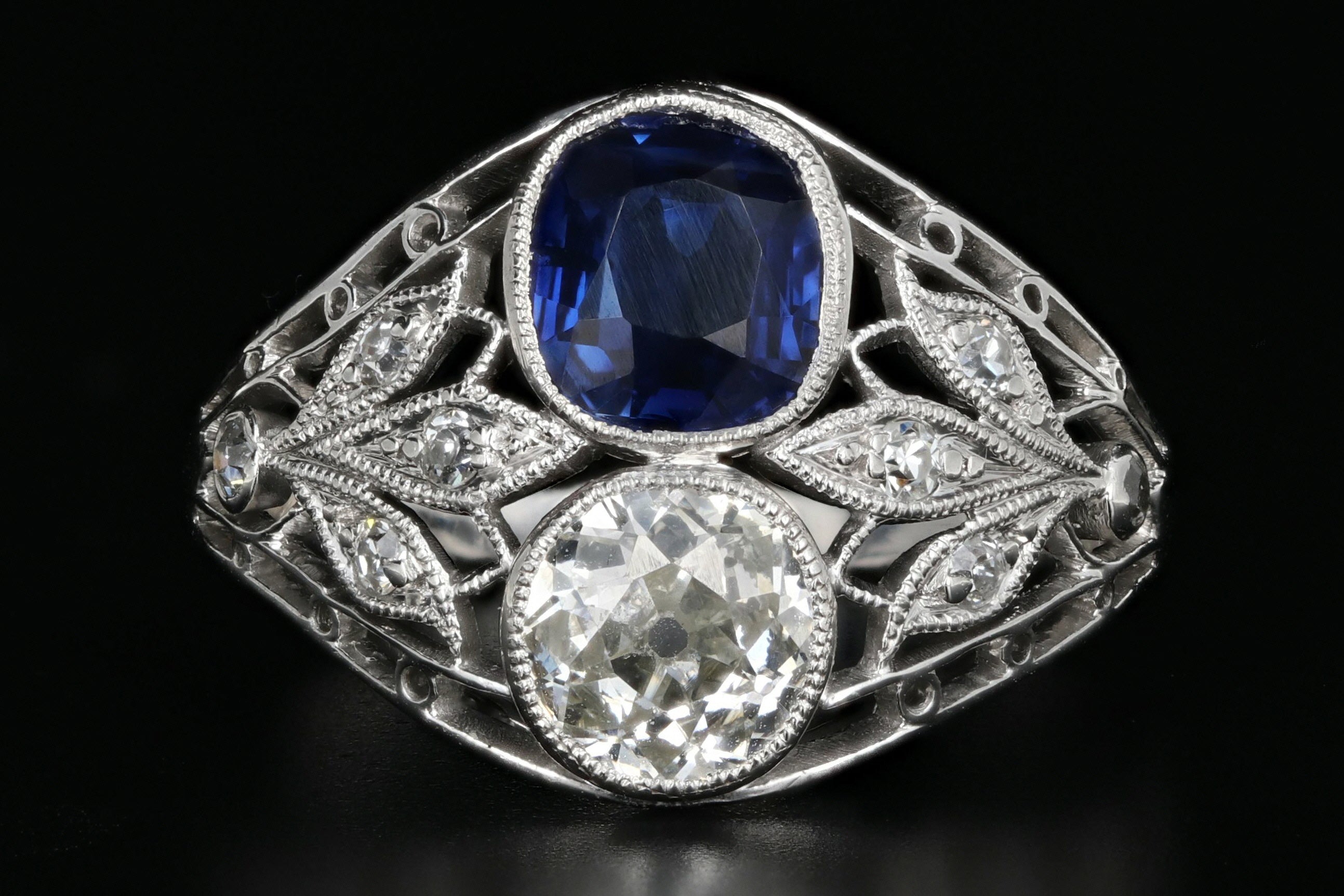 Art Deco Platinum GIA Certified No Heat Sapphire & Diamond Ring - Queen May