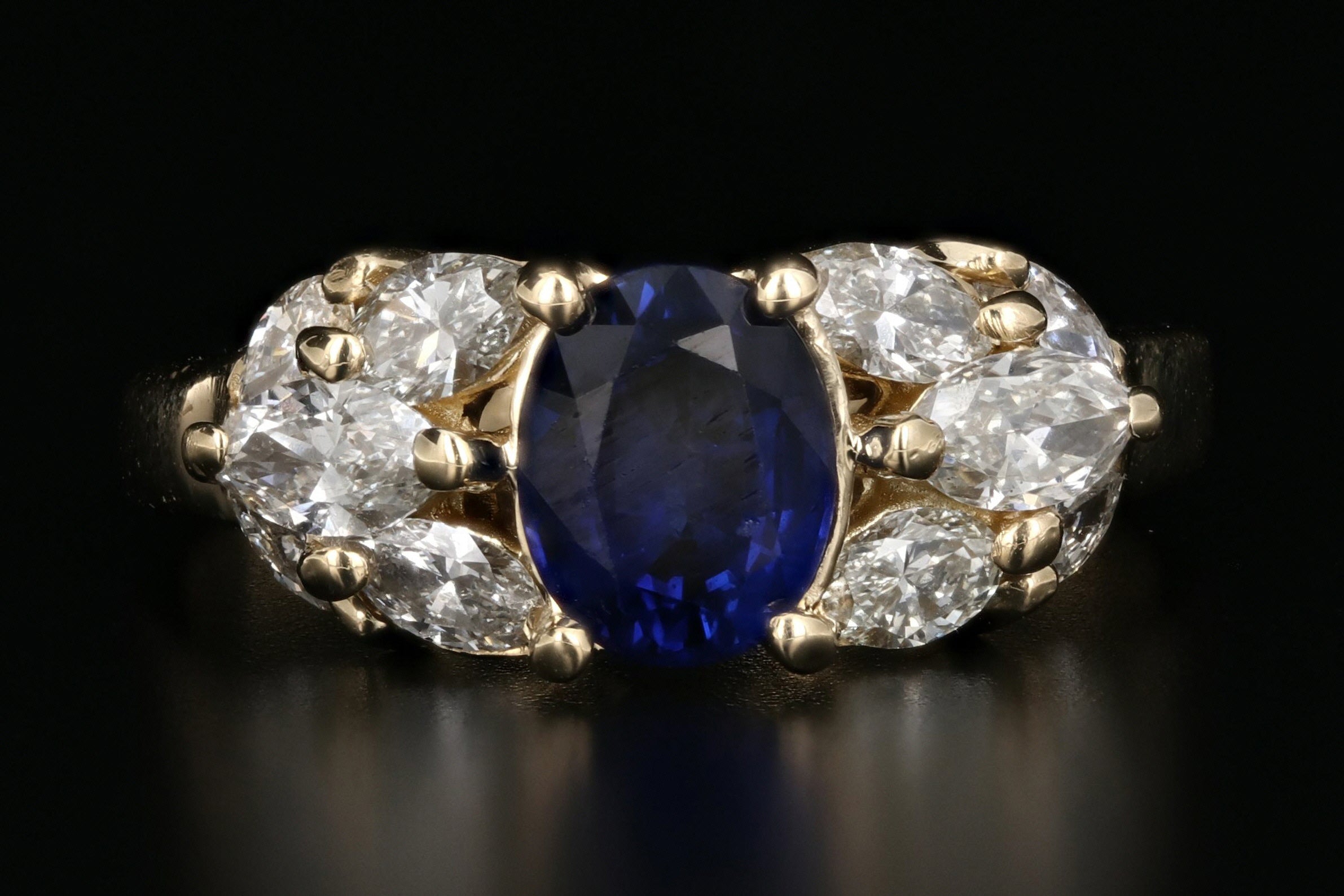 Modern 14K Yellow Gold 1.1 Carat Sapphire and Diamond Ring - Queen May