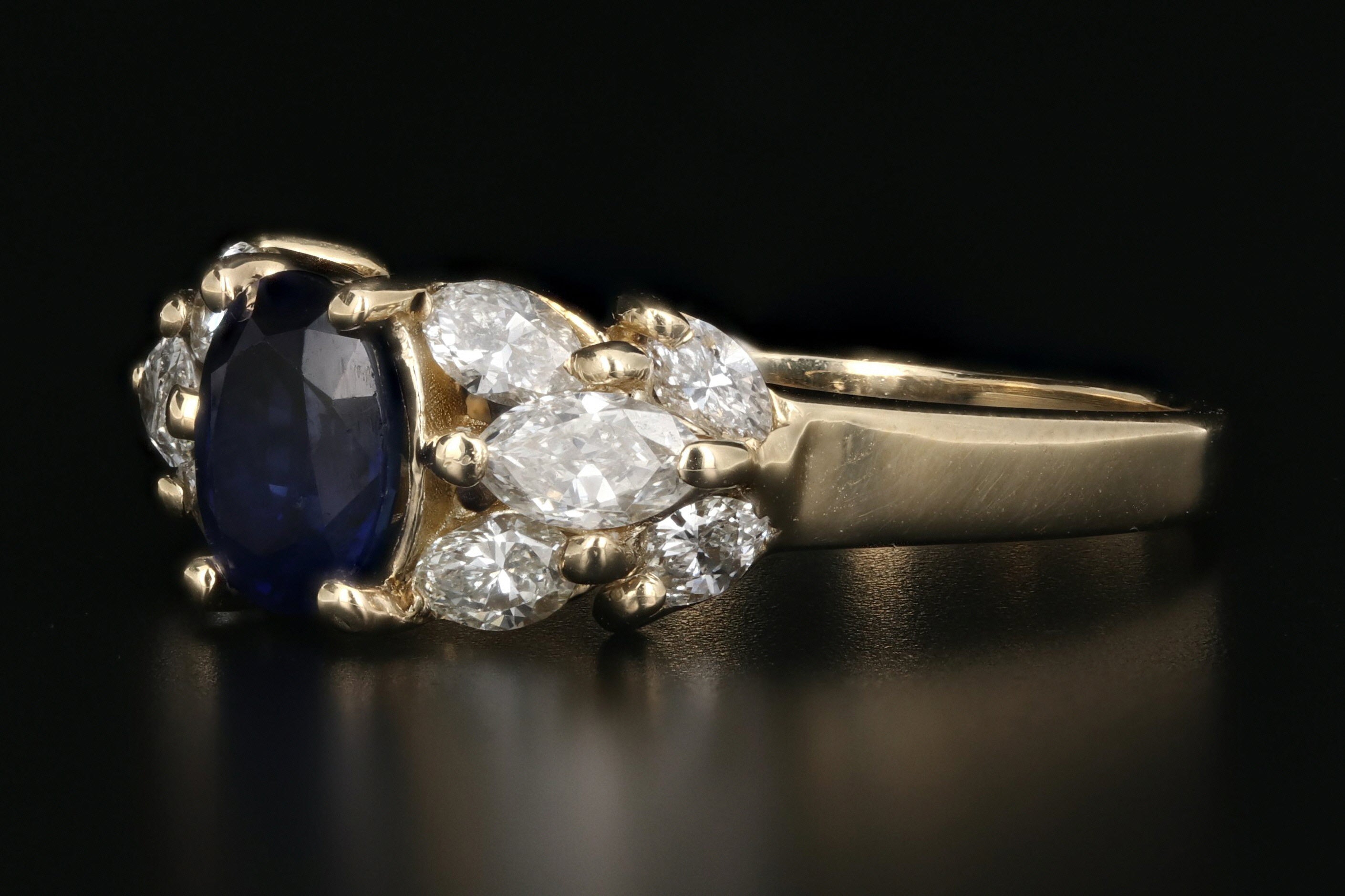 Modern 14K Yellow Gold 1.1 Carat Sapphire and Diamond Ring - Queen May