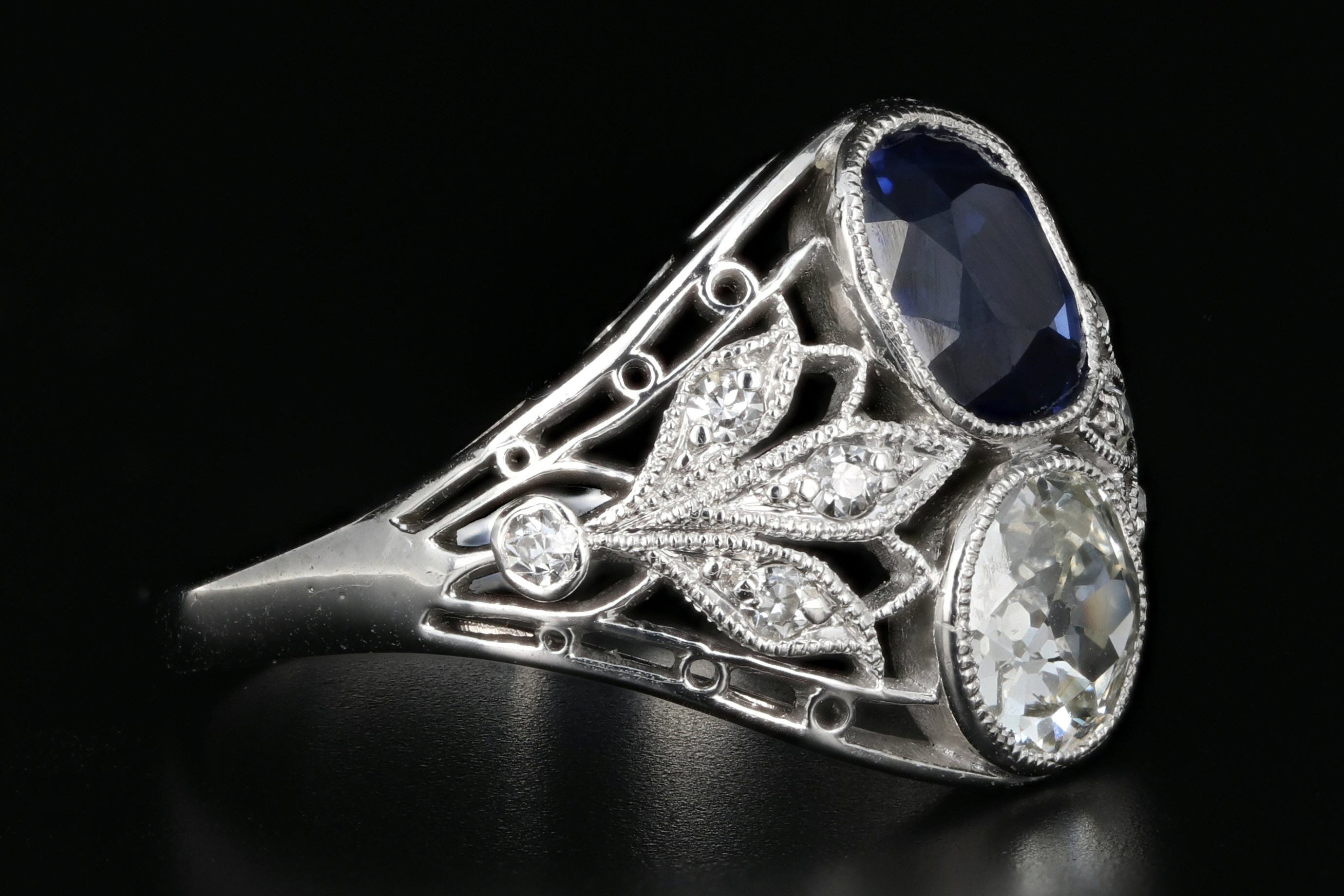 Art Deco Platinum GIA Certified No Heat Sapphire & Diamond Ring - Queen May