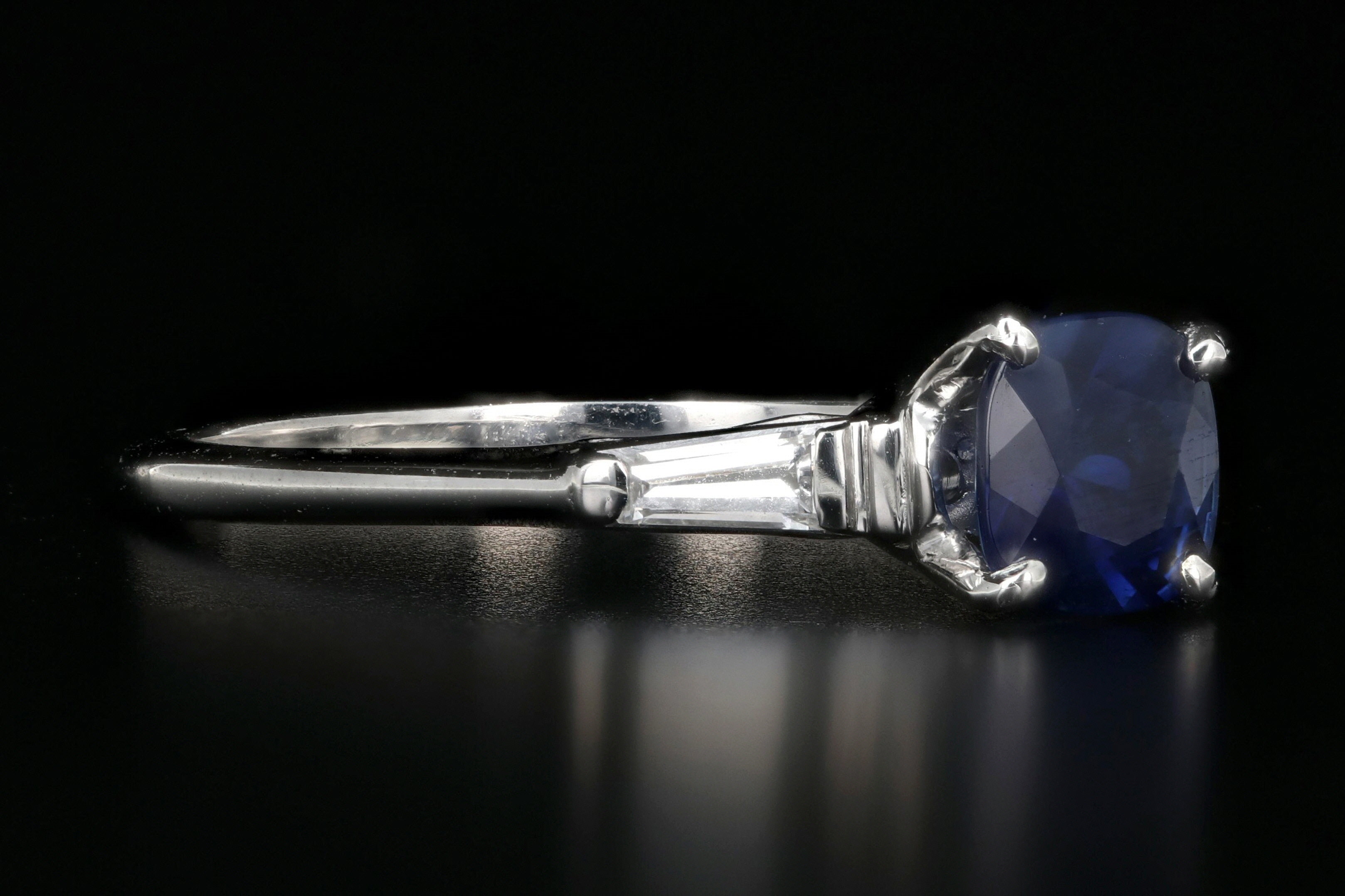 Modern Cushion Cut Natural Royal Blue Sapphire and Diamond Ring AGL Certified - Queen May
