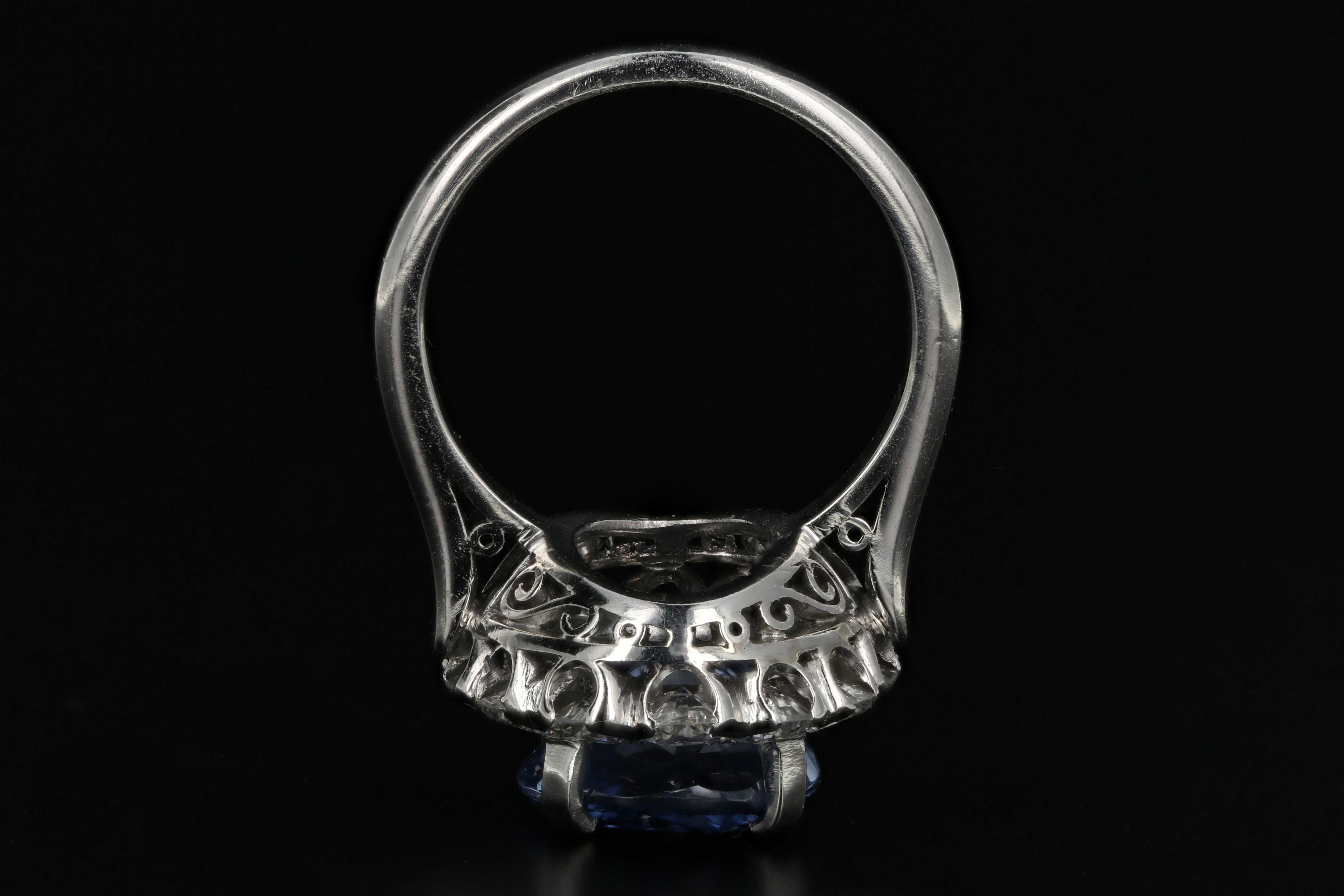 New Platinum 7.04 Natural Cornflower Blue Sapphire and Diamond Ring AGL Certified - Queen May