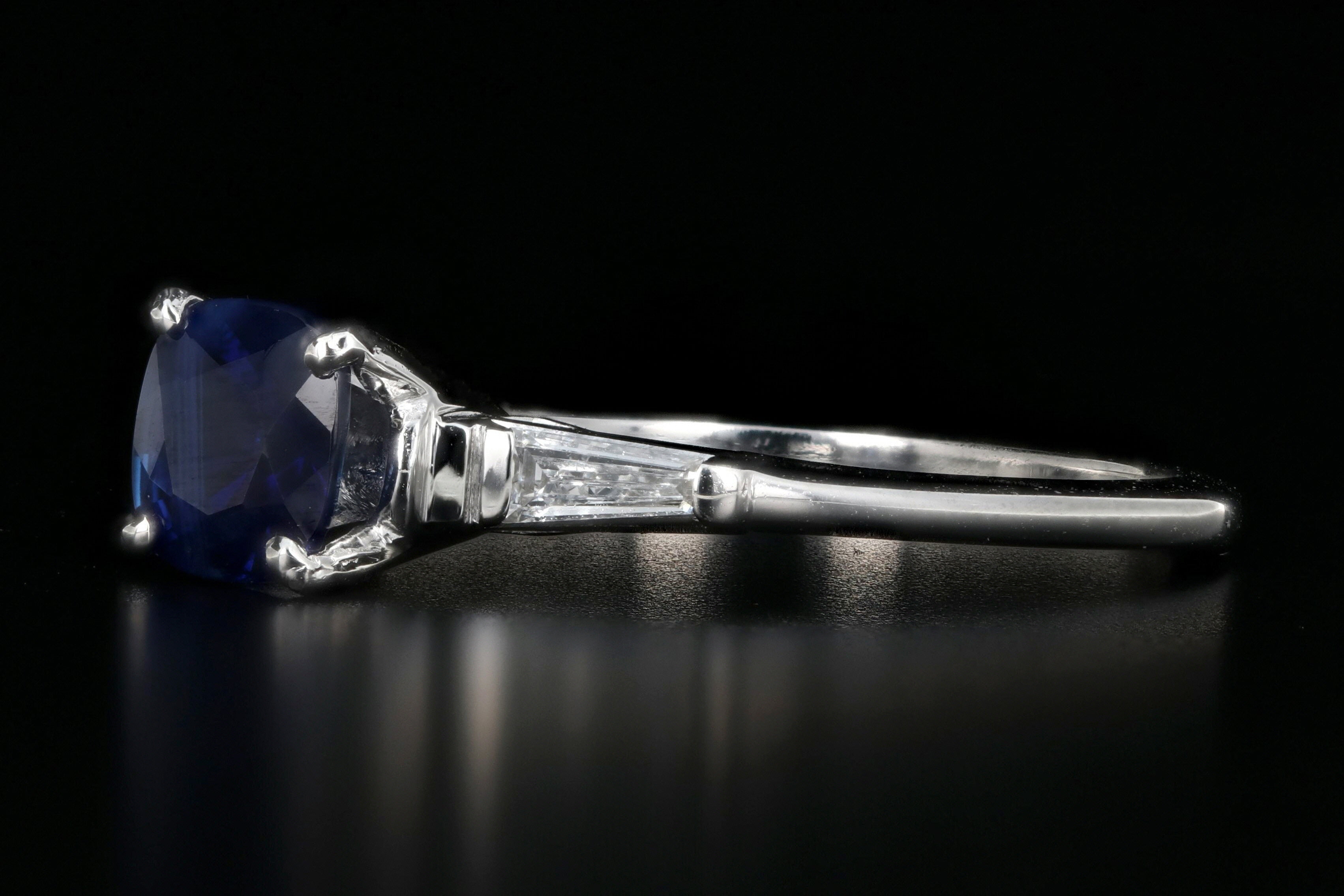Modern Cushion Cut Natural Royal Blue Sapphire and Diamond Ring AGL Certified - Queen May