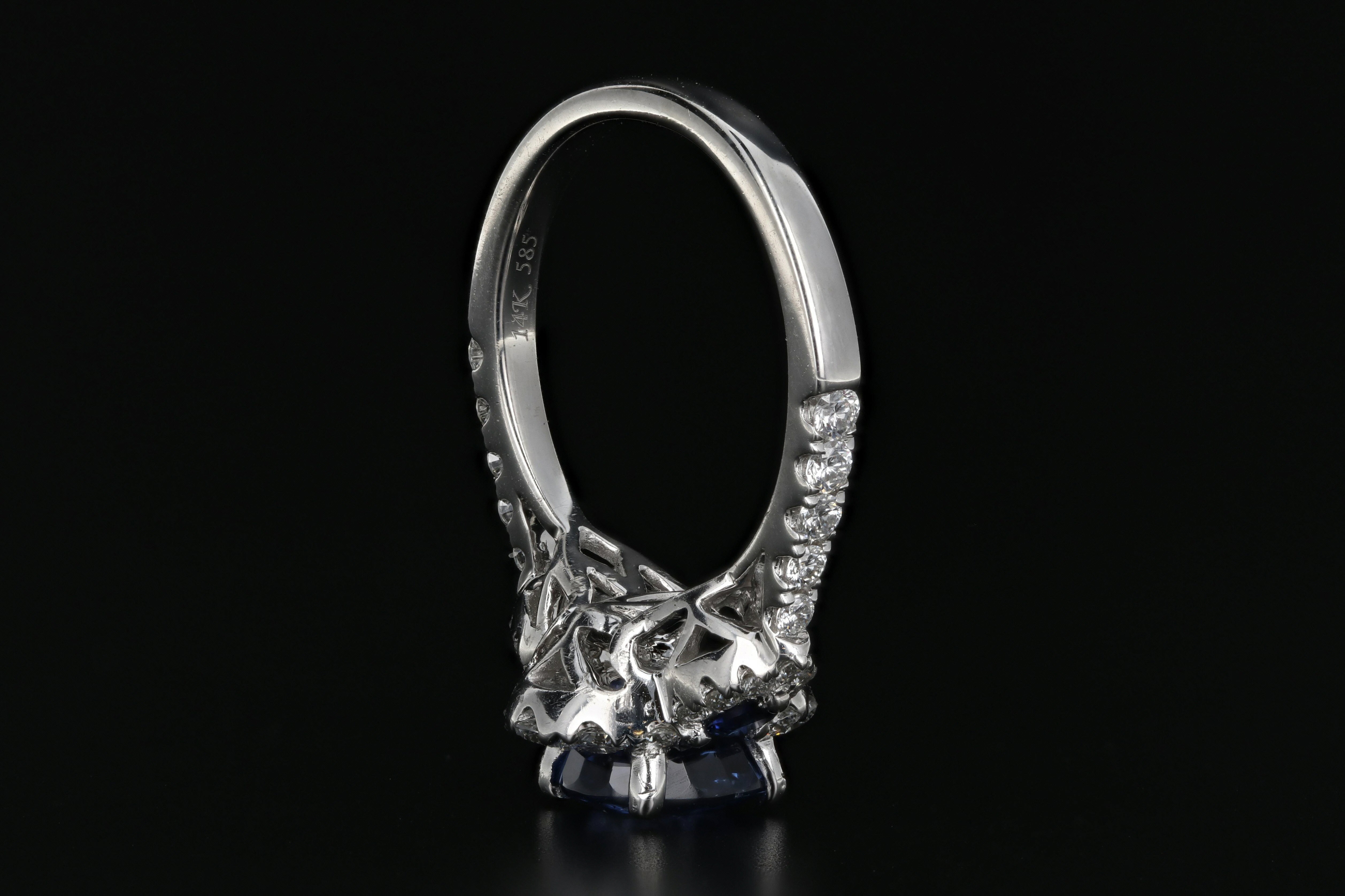 Modern 14K White Gold 2.12 Carat Ceylon Sapphire and Diamond Ring GIA Certified - Queen May