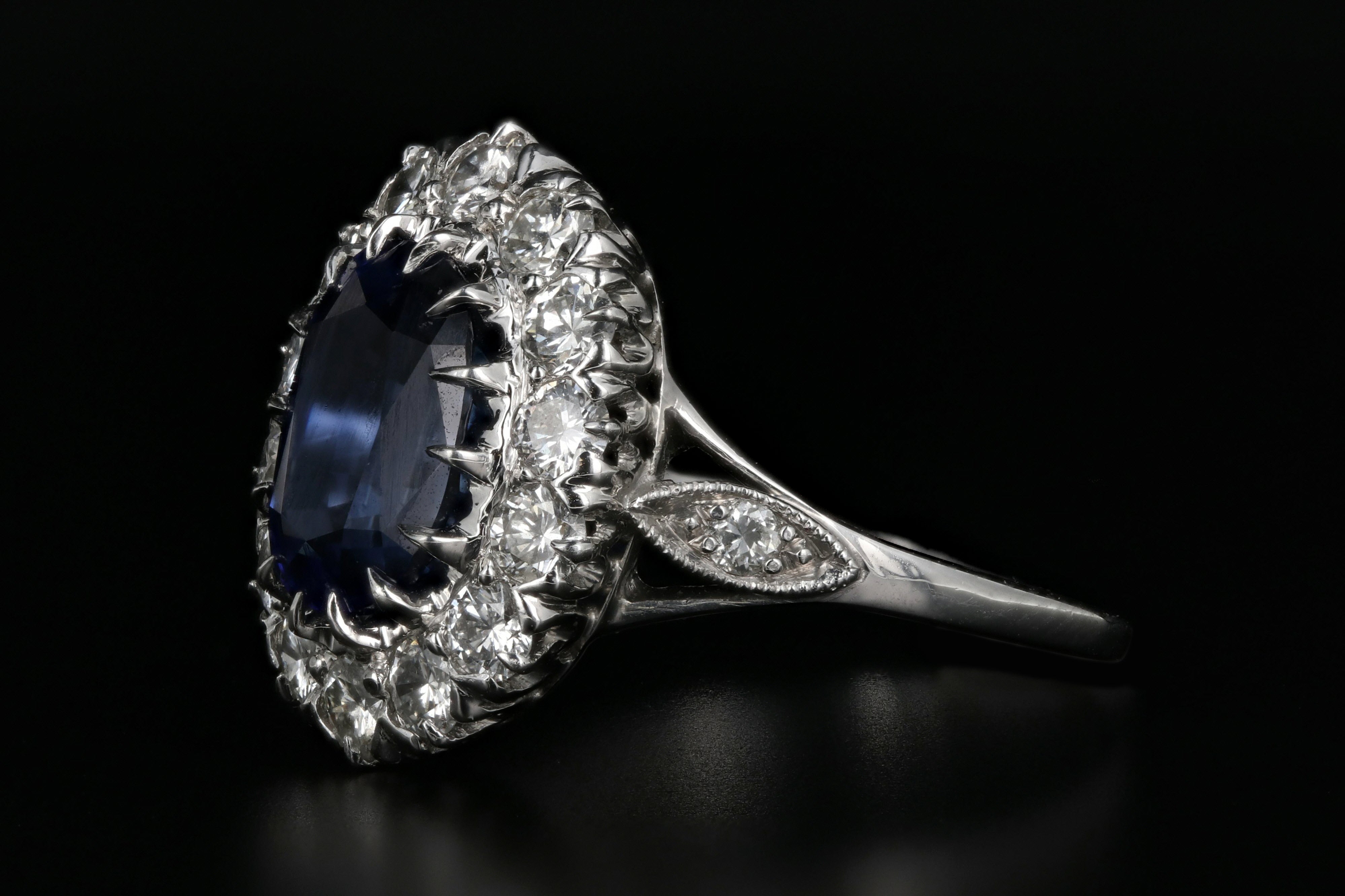 Modern Platinum 4.09 Carat Natural Madagascar Royal Blue Sapphire and Diamond Ring GIA Certified - Queen May