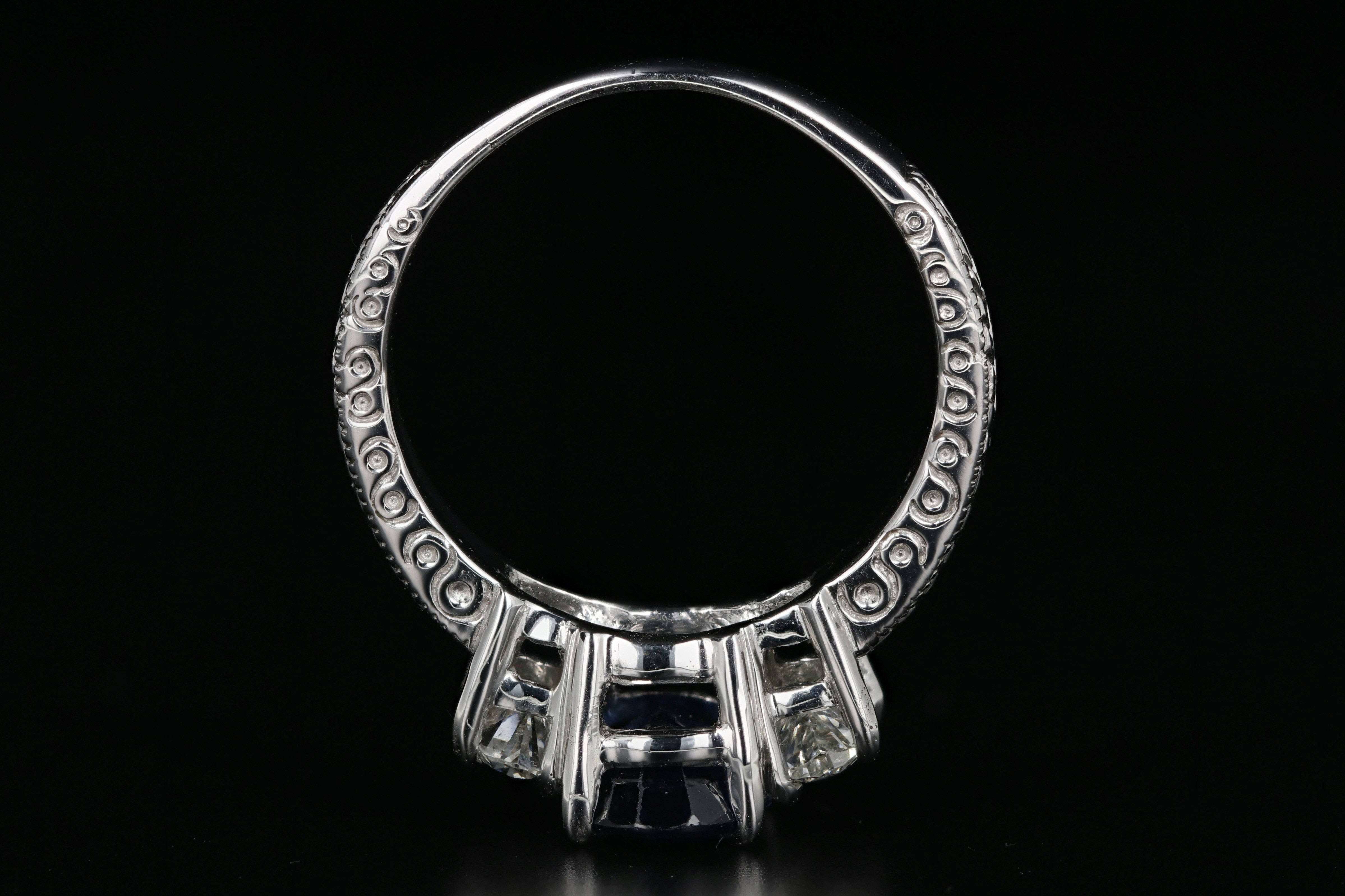 Modern 18K White Gold 2.2CT Natural Blue Sapphire and Diamond Ring - Queen May