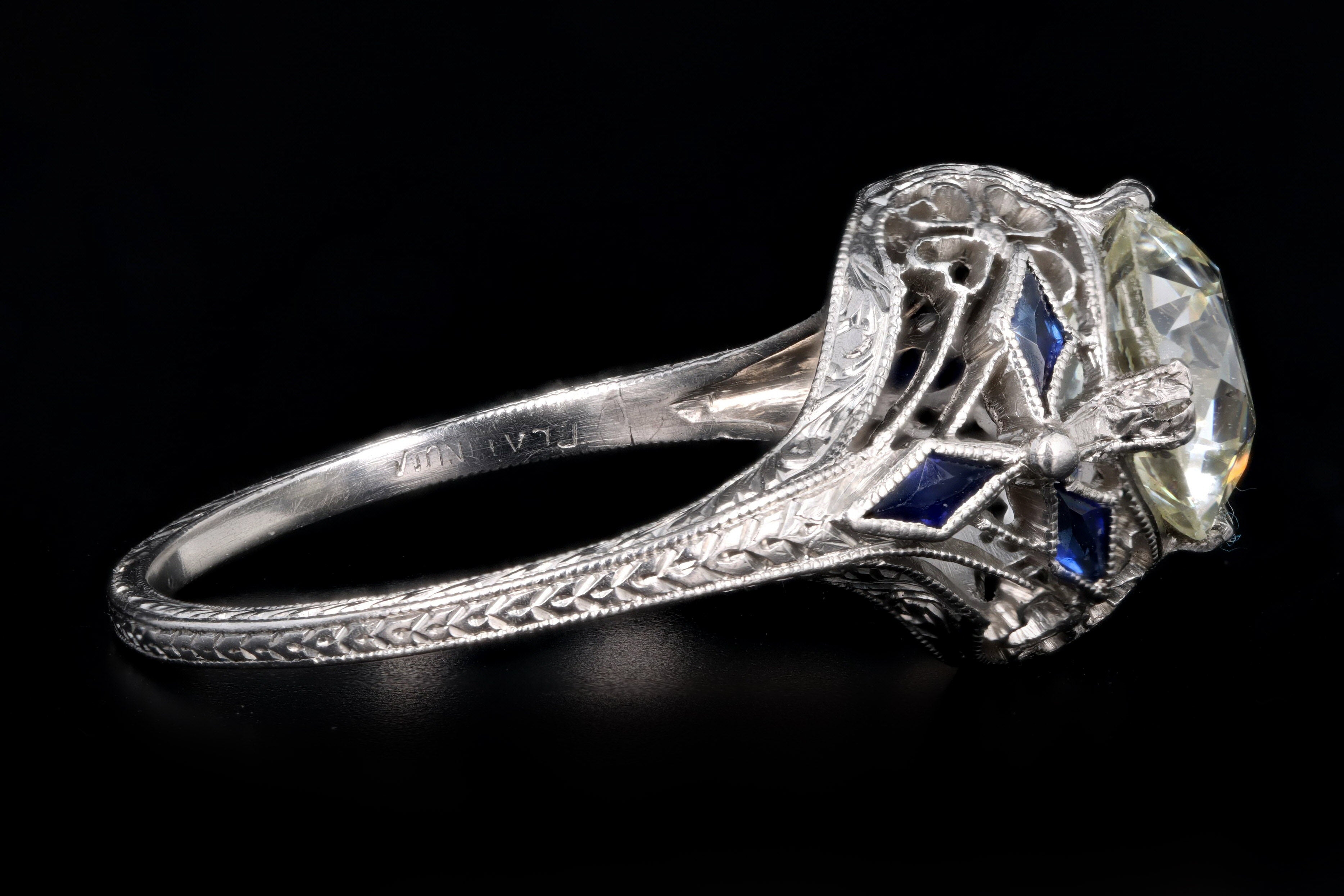 Art Platinum 2.11 Carat Old European Cut Diamond Filigree Engagement Ring GIA Certified - Queen May