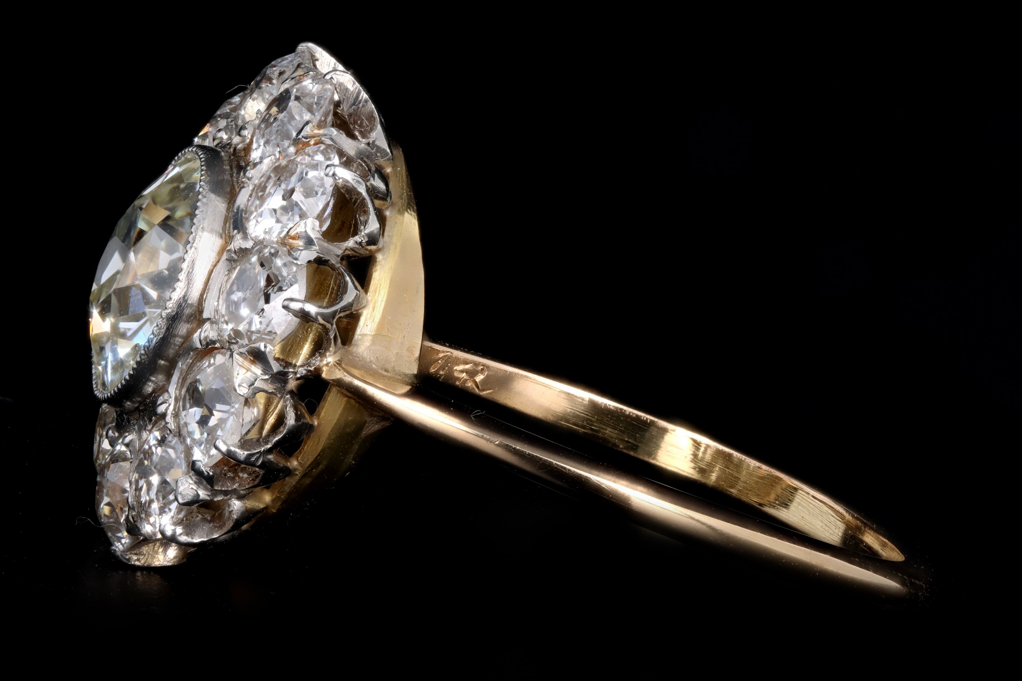 Victorian 18K Yellow Gold 1.42 Carat Old European Diamond Cluster Engagement Ring - Queen May