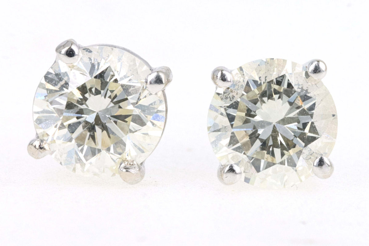 14K White Gold 1.12 Carat Total Weight Round Diamond Screw Back Stud Earrings - Queen May