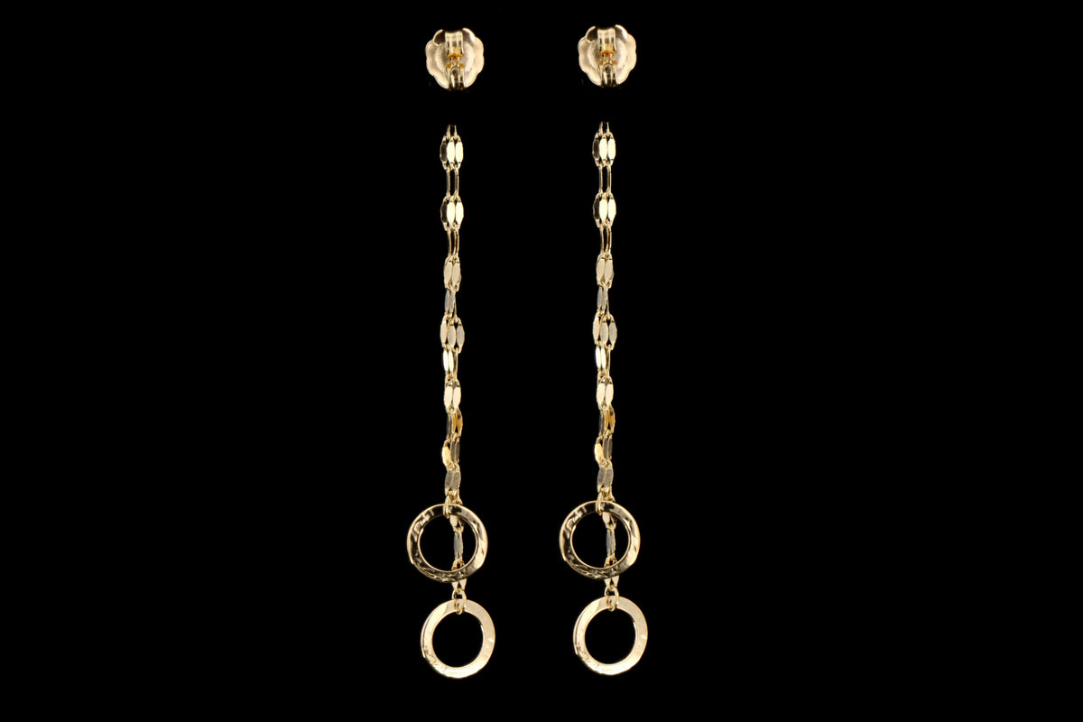 14K Yellow Gold Circle Tassel Drop Earrings - Queen May