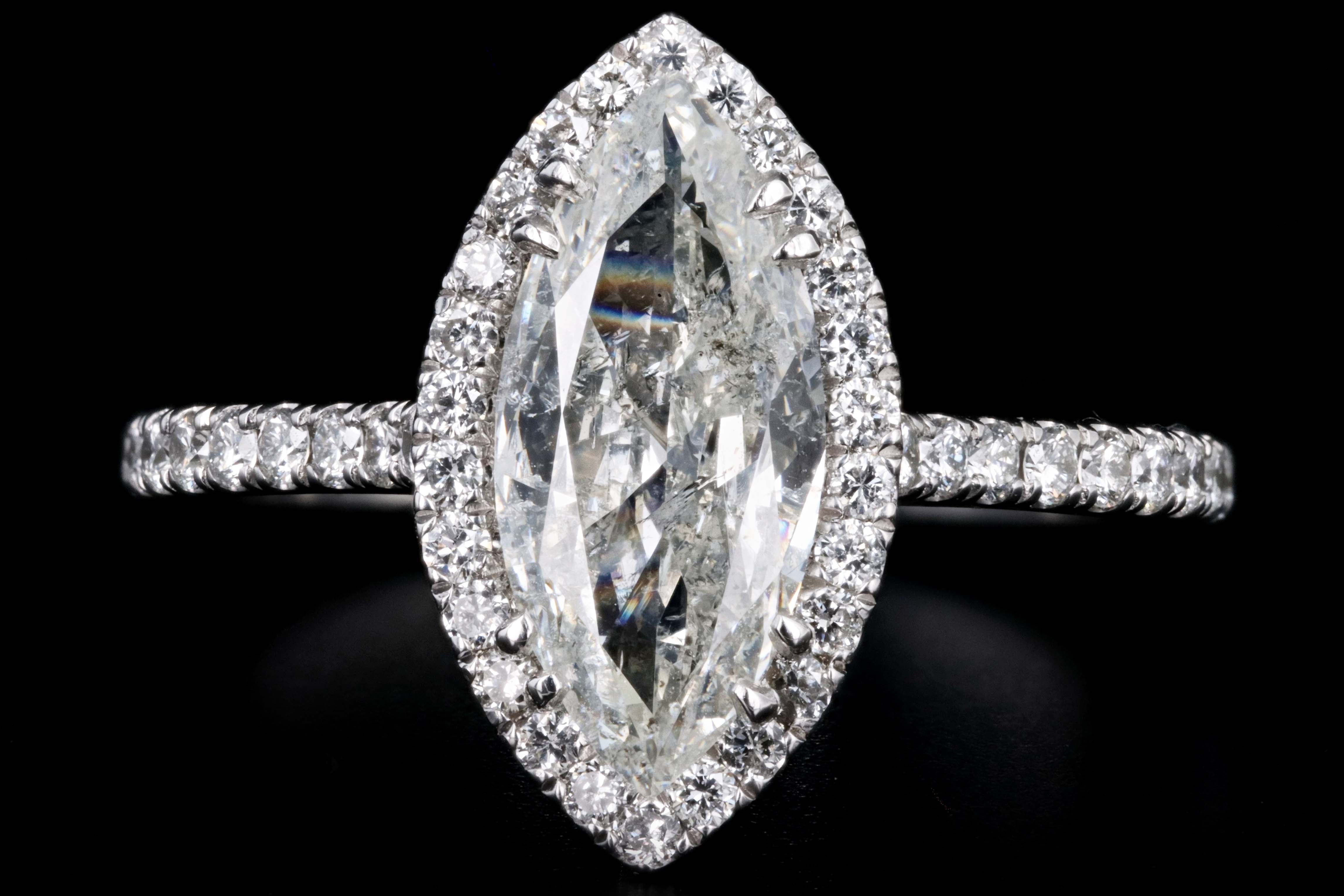 Platinum 1.50 Carat Marquise Cut Diamond Halo Engagement Ring - Queen May