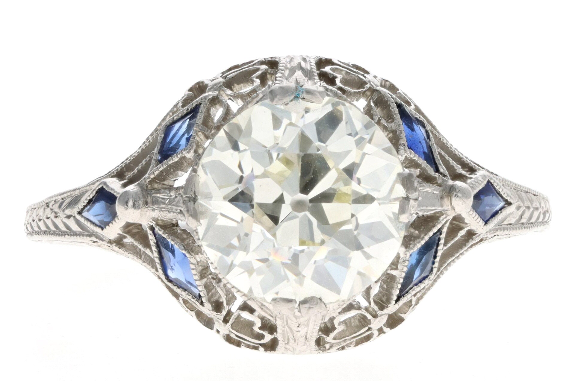 Art Platinum 2.11 Carat Old European Cut Diamond Filigree Engagement Ring GIA Certified - Queen May