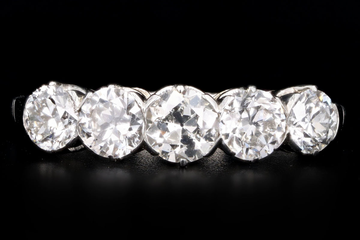 Edwardian Platinum 1.60 Carat Total Weight Old European Diamond Five Stone Band - Queen May