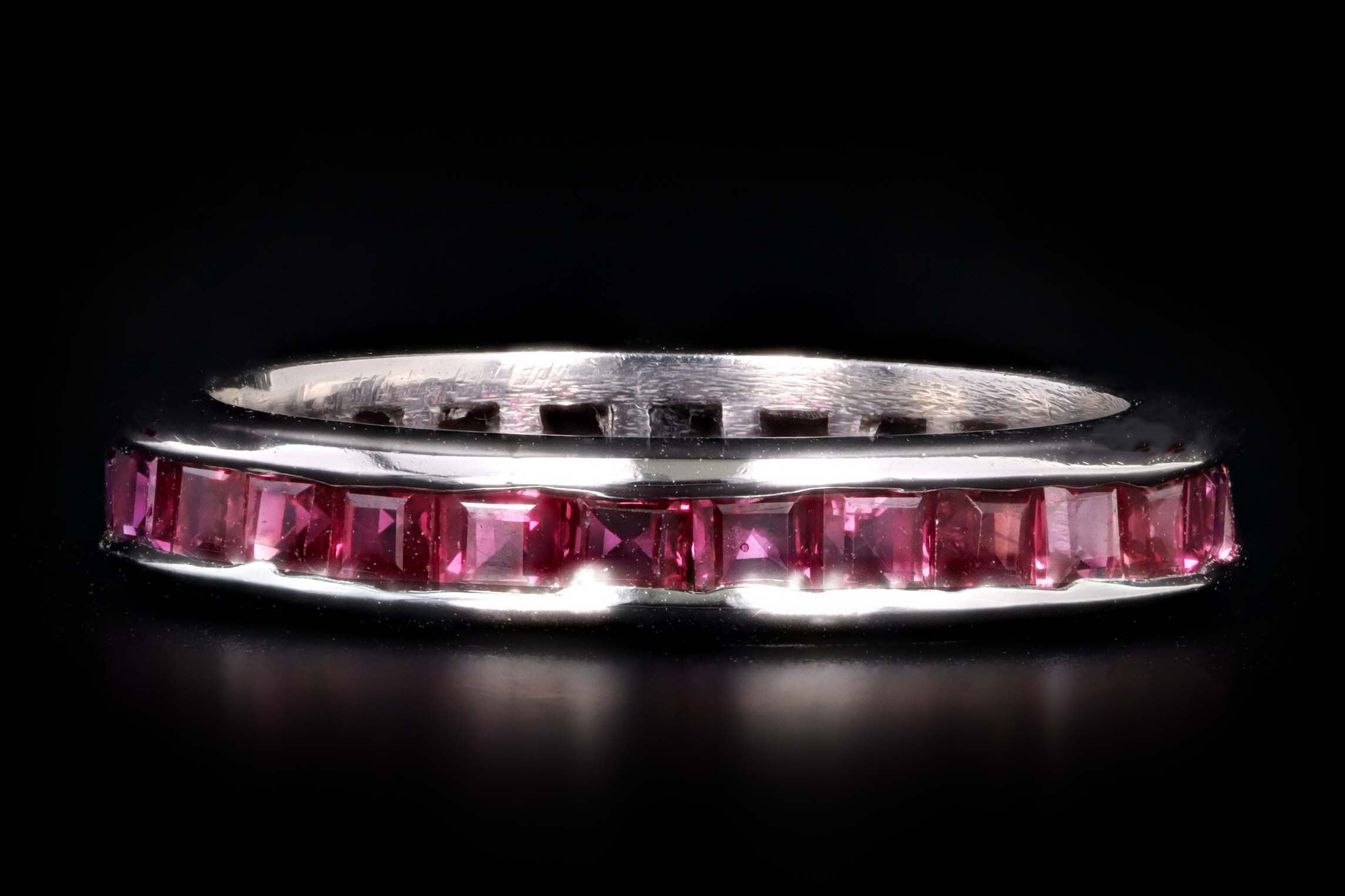 Platinum 2.0 Carat Total Weight Square Natural Ruby Channel Wedding Band - Queen May