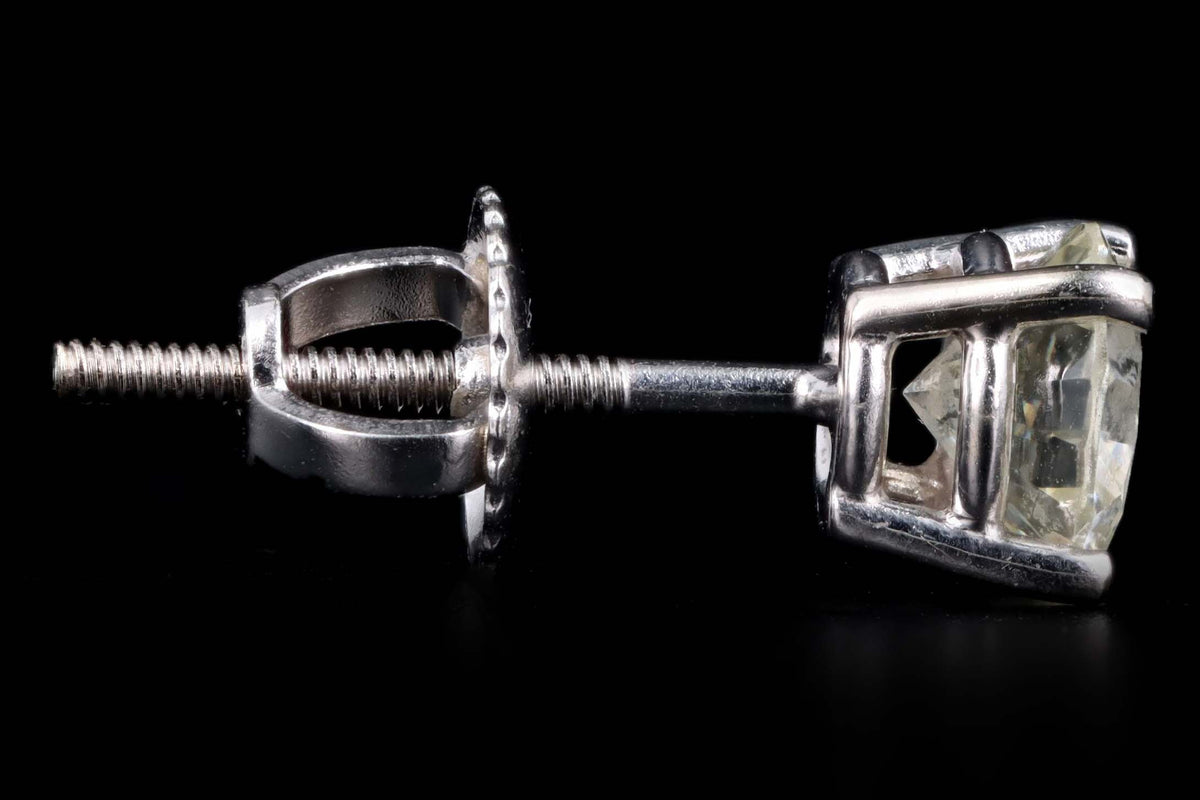 14K White Gold 1.12 Carat Total Weight Round Diamond Screw Back Stud Earrings - Queen May