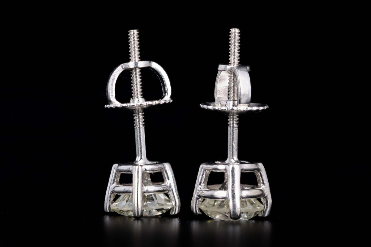 14K White Gold 1.12 Carat Total Weight Round Diamond Screw Back Stud Earrings - Queen May