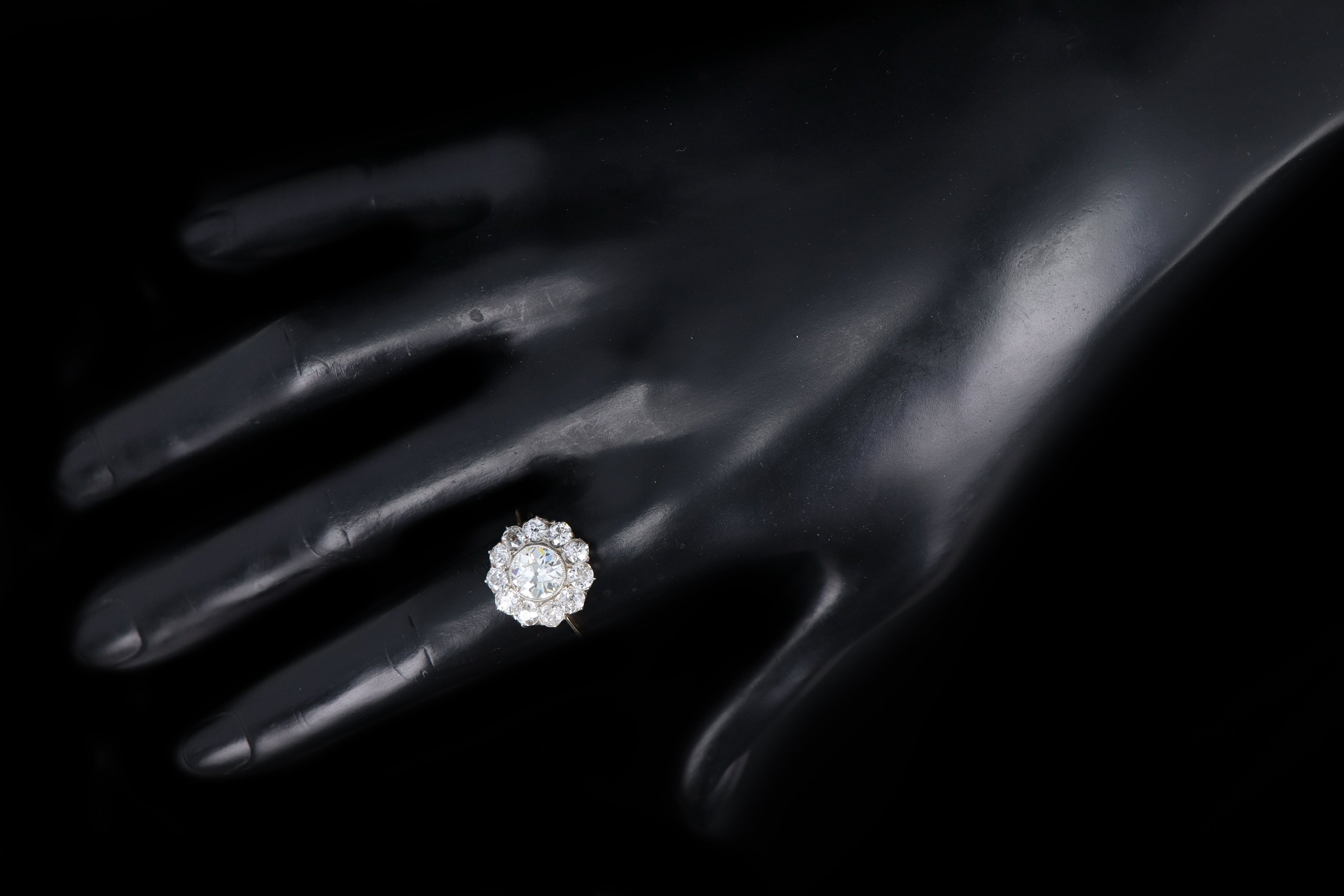 Victorian 18K Yellow Gold 1.42 Carat Old European Diamond Cluster Engagement Ring - Queen May