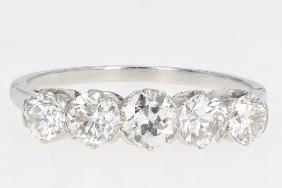 Edwardian Platinum 1.60 Carat Total Weight Old European Diamond Five Stone Band - Queen May