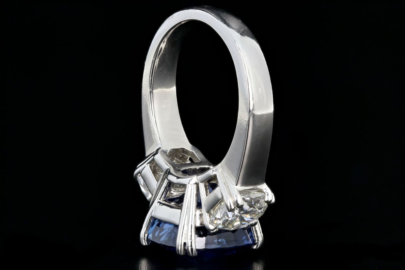 Modern Platinum 6.65 Carat Ceylon Sapphire and Octagonal Cut Diamond Three Stone Ring - Queen May