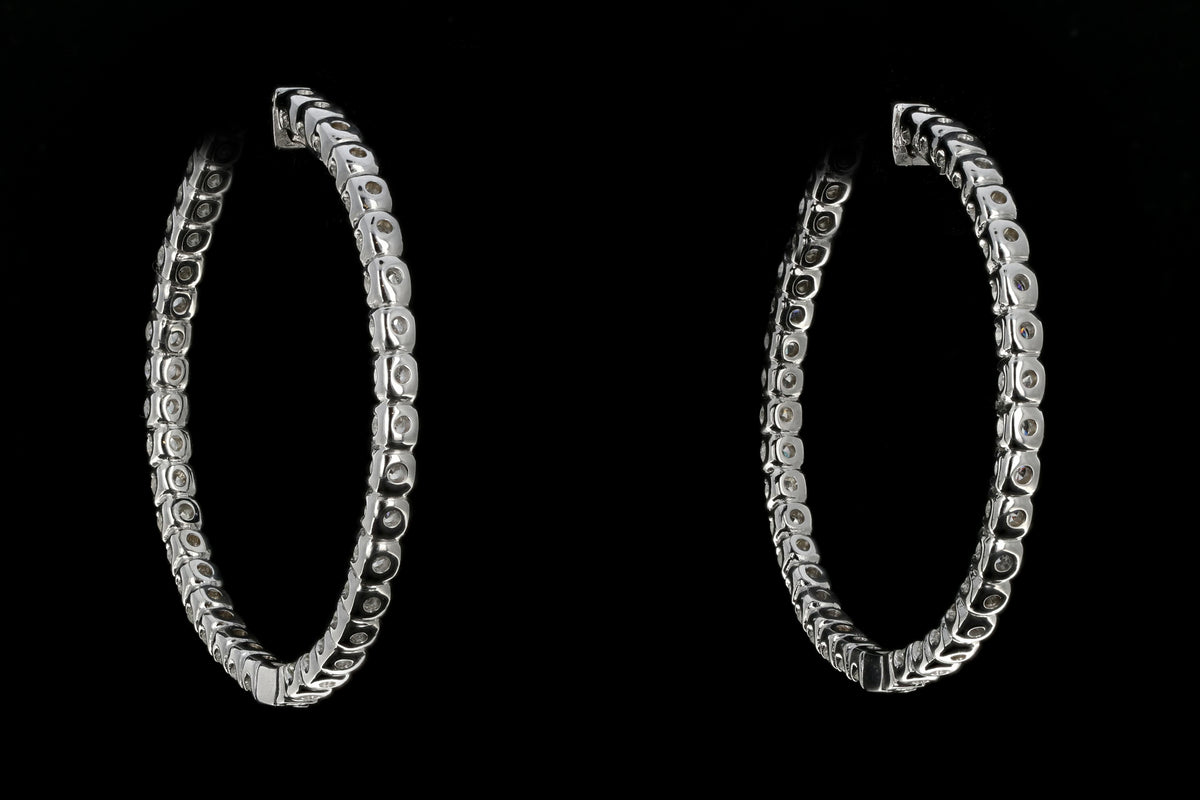 14K White Gold 7.04 Carat Diamond Weight Total Inside-Out Hoop Earrings - Queen May