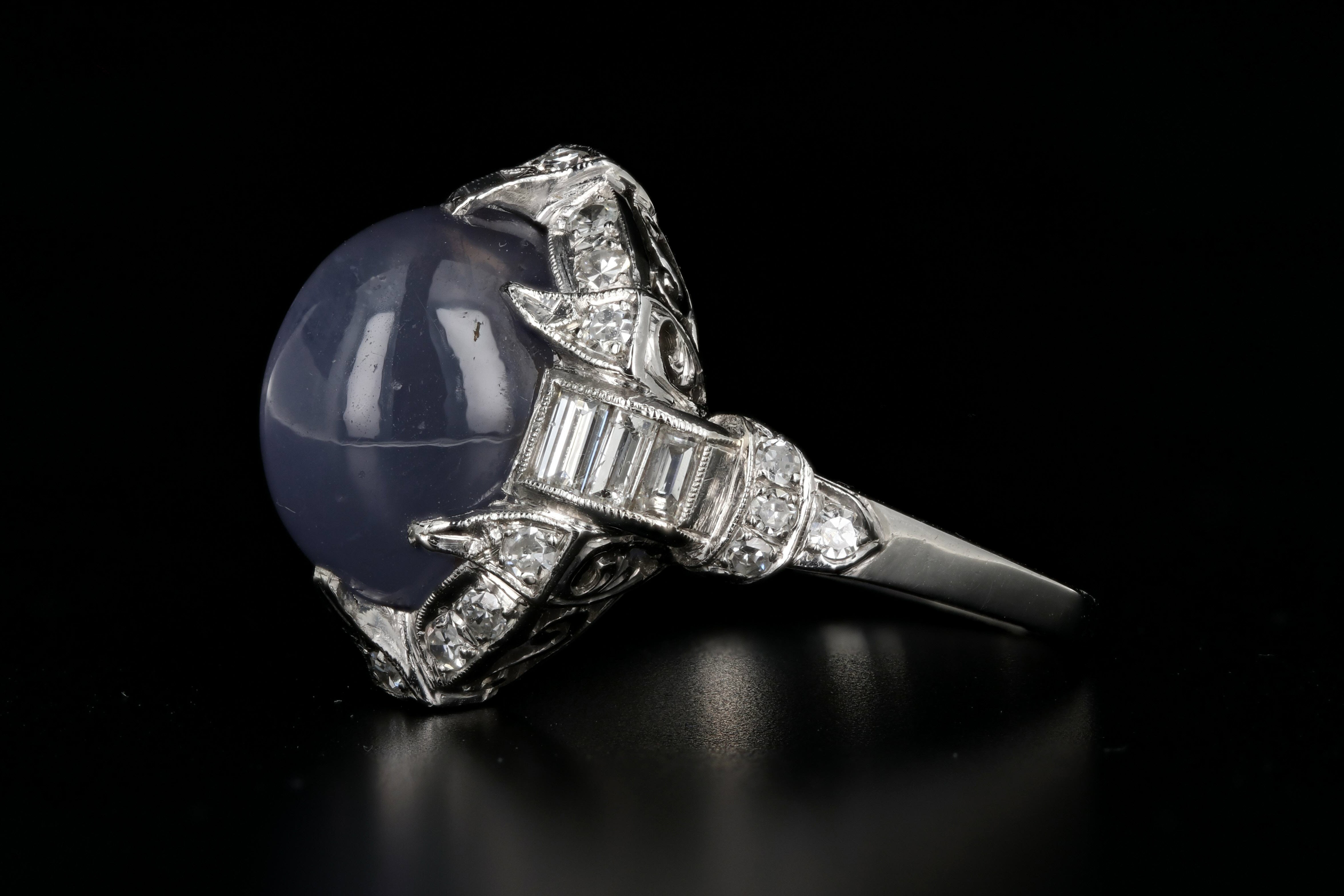 Art Deco Platinum Natural No Heat Ceylon Star Sapphire Ring - Queen May