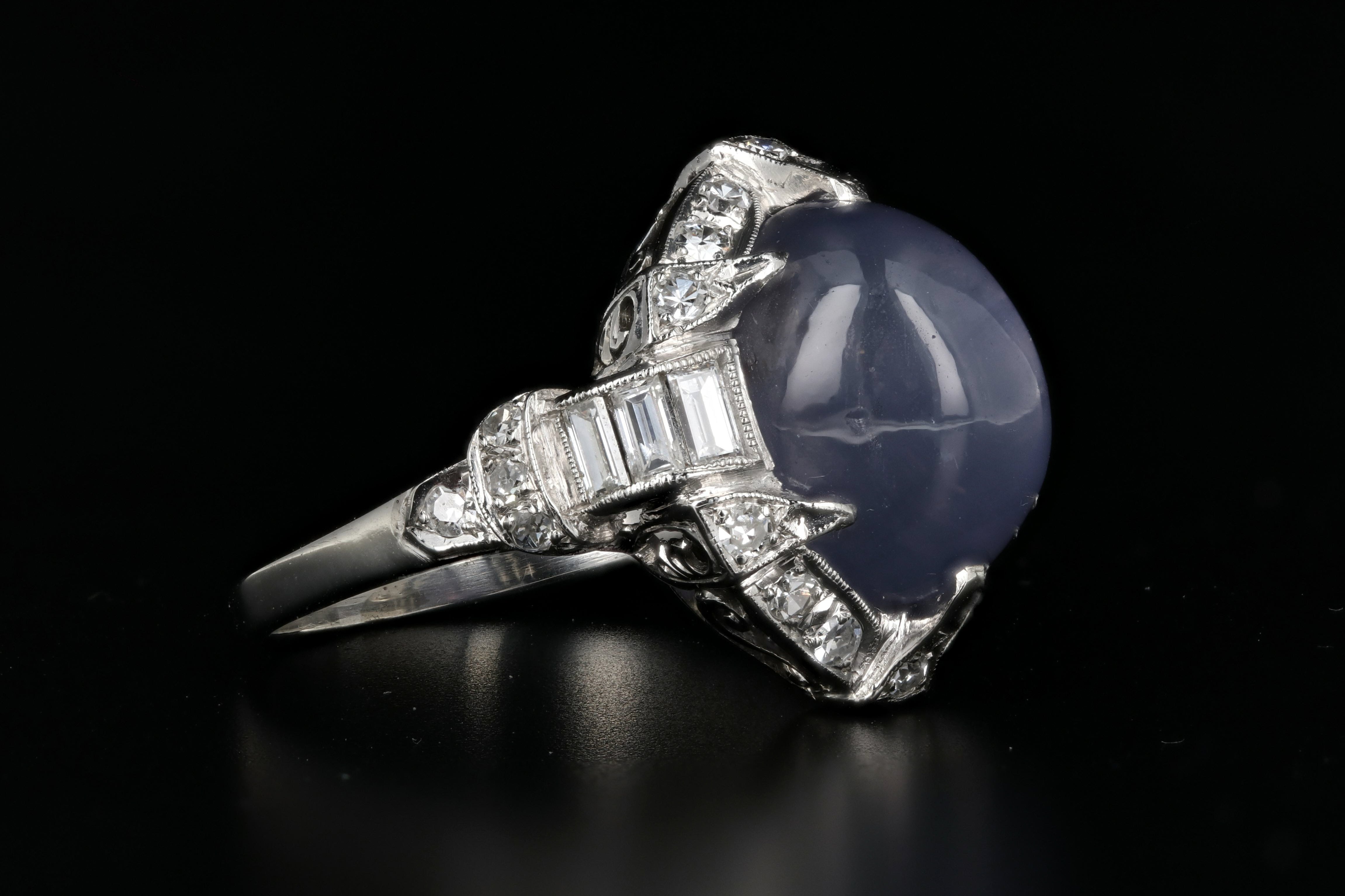 Art Deco Platinum Natural No Heat Ceylon Star Sapphire Ring - Queen May