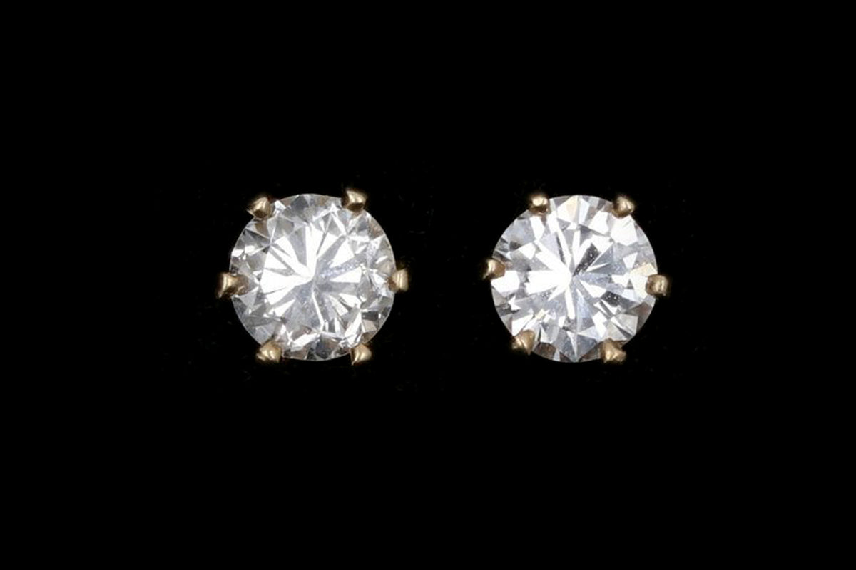 14K Yellow Gold .70 CTW Diamond Stud Earrings - Queen May